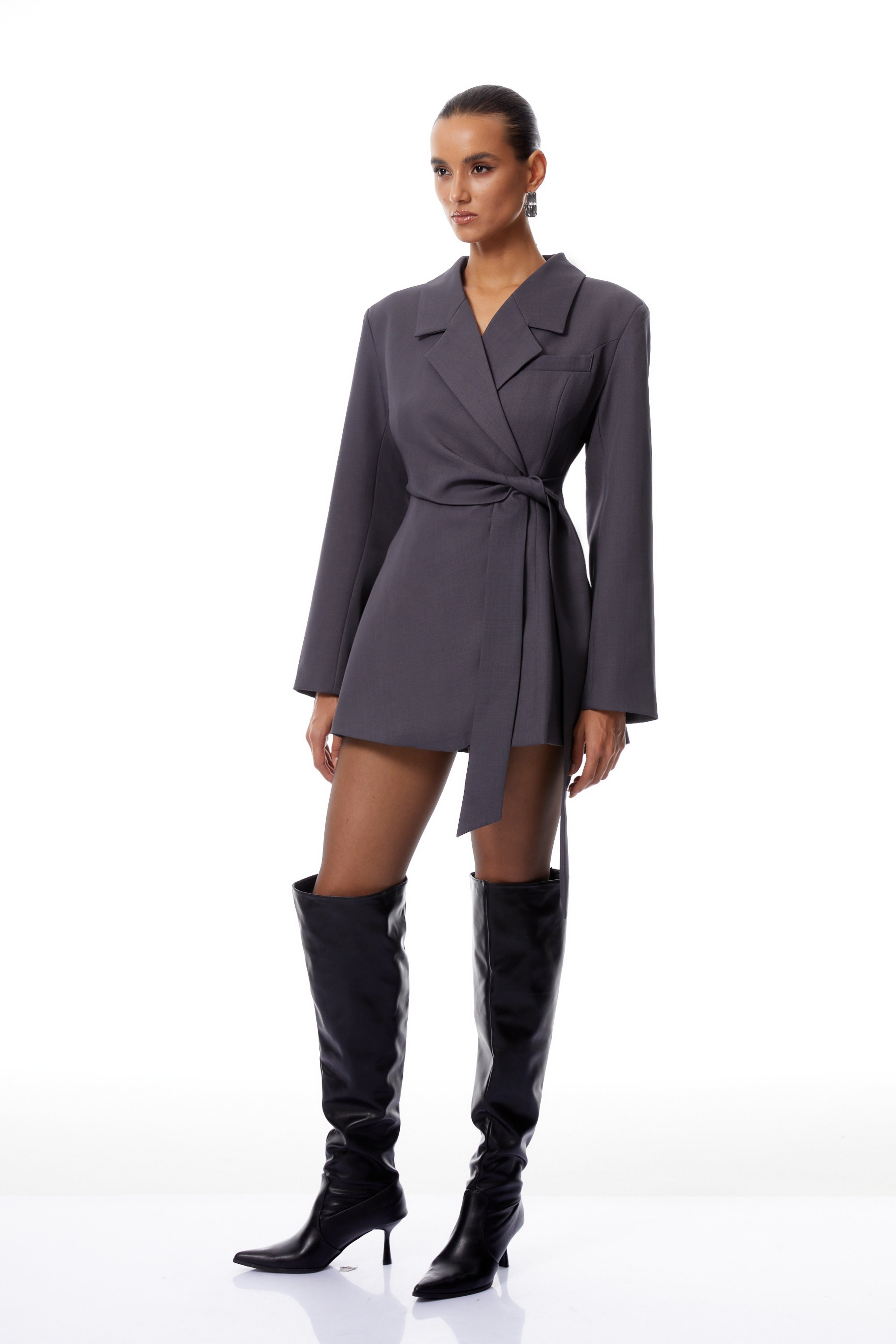Evelyn Grey Wrap Mini Blazer Dress