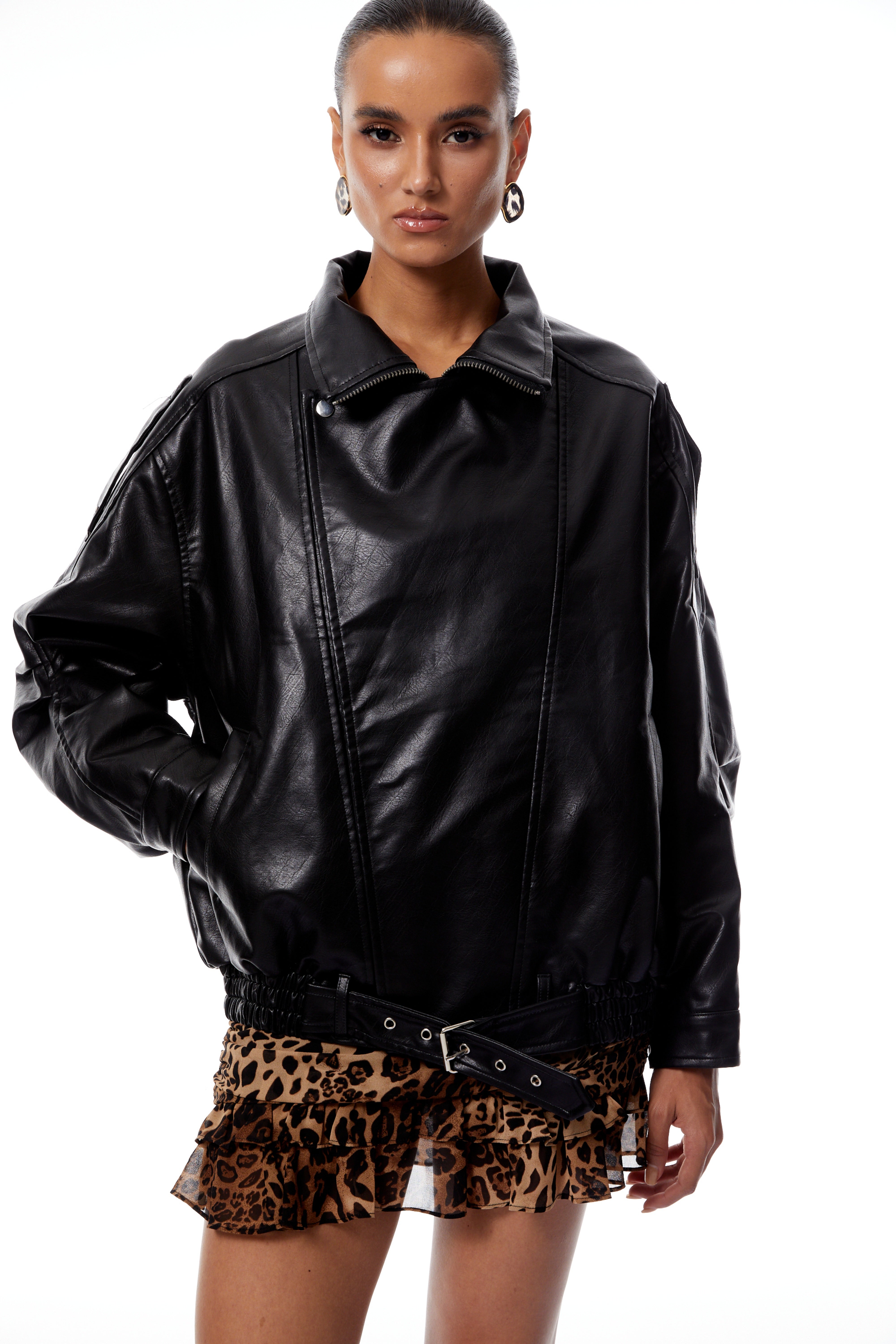 Antonella Black Belted Leather Jacket