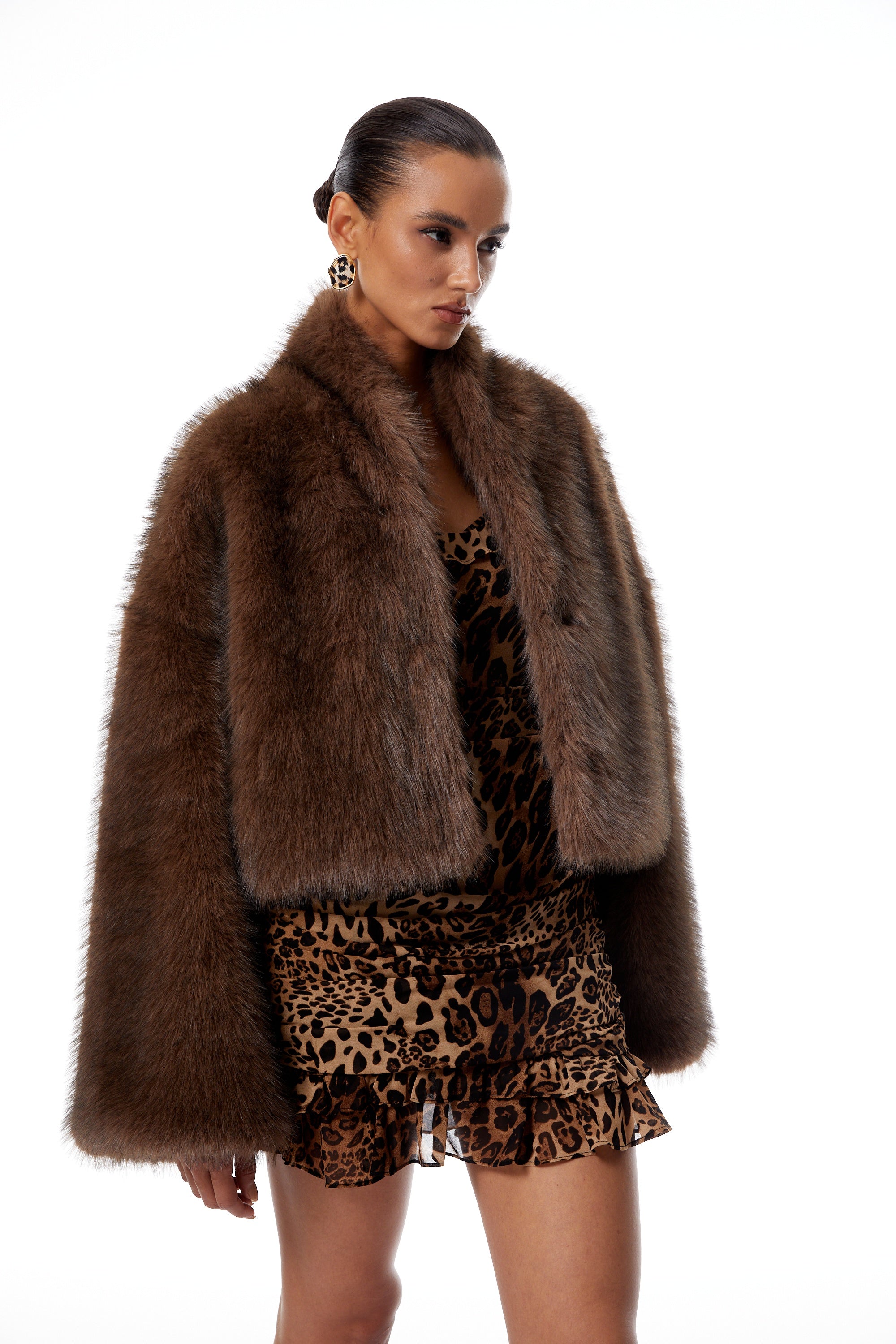 Solveig Brown Faux-Fur Short Coat