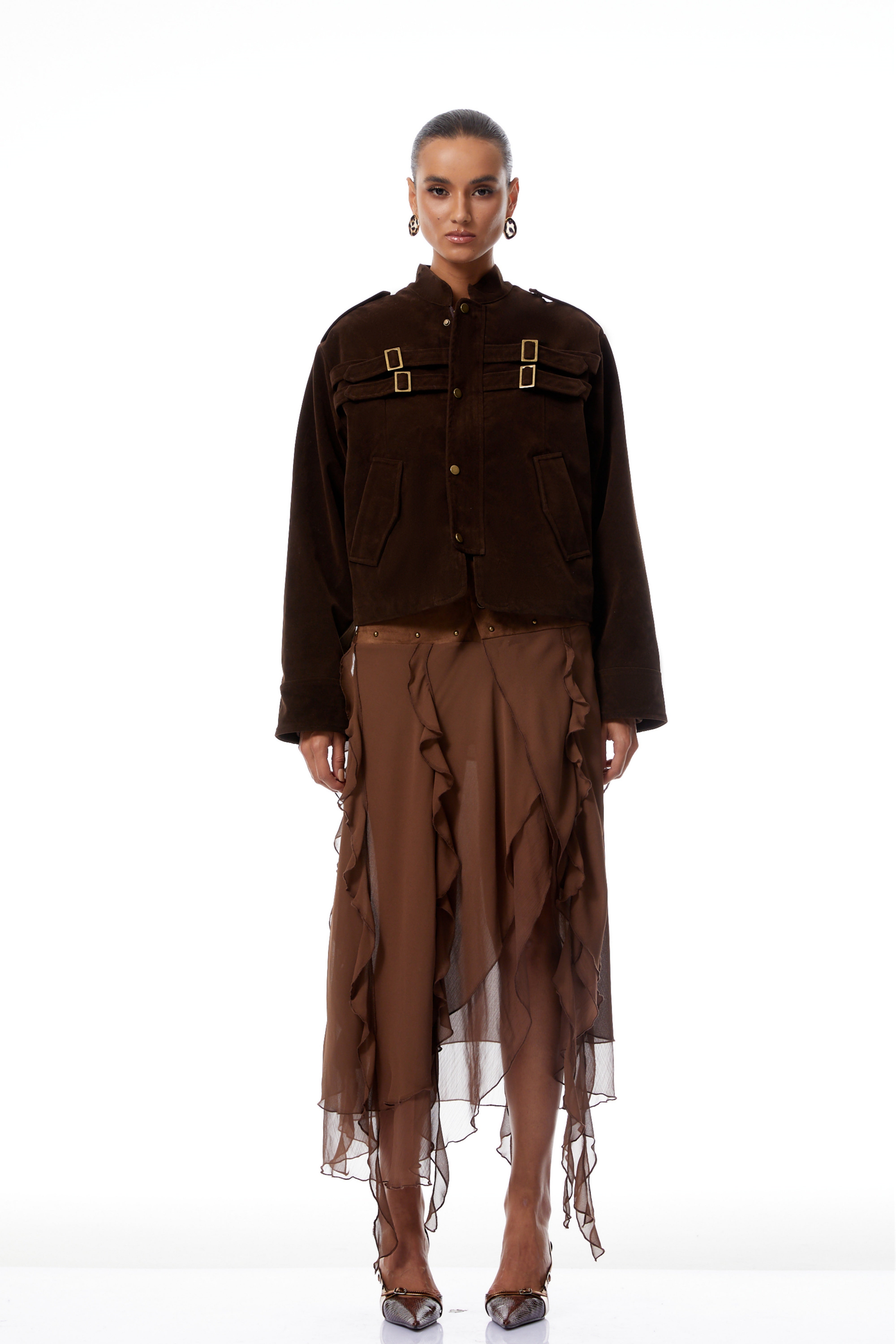 Madeline Brown Buckle Detail Suede Jacket