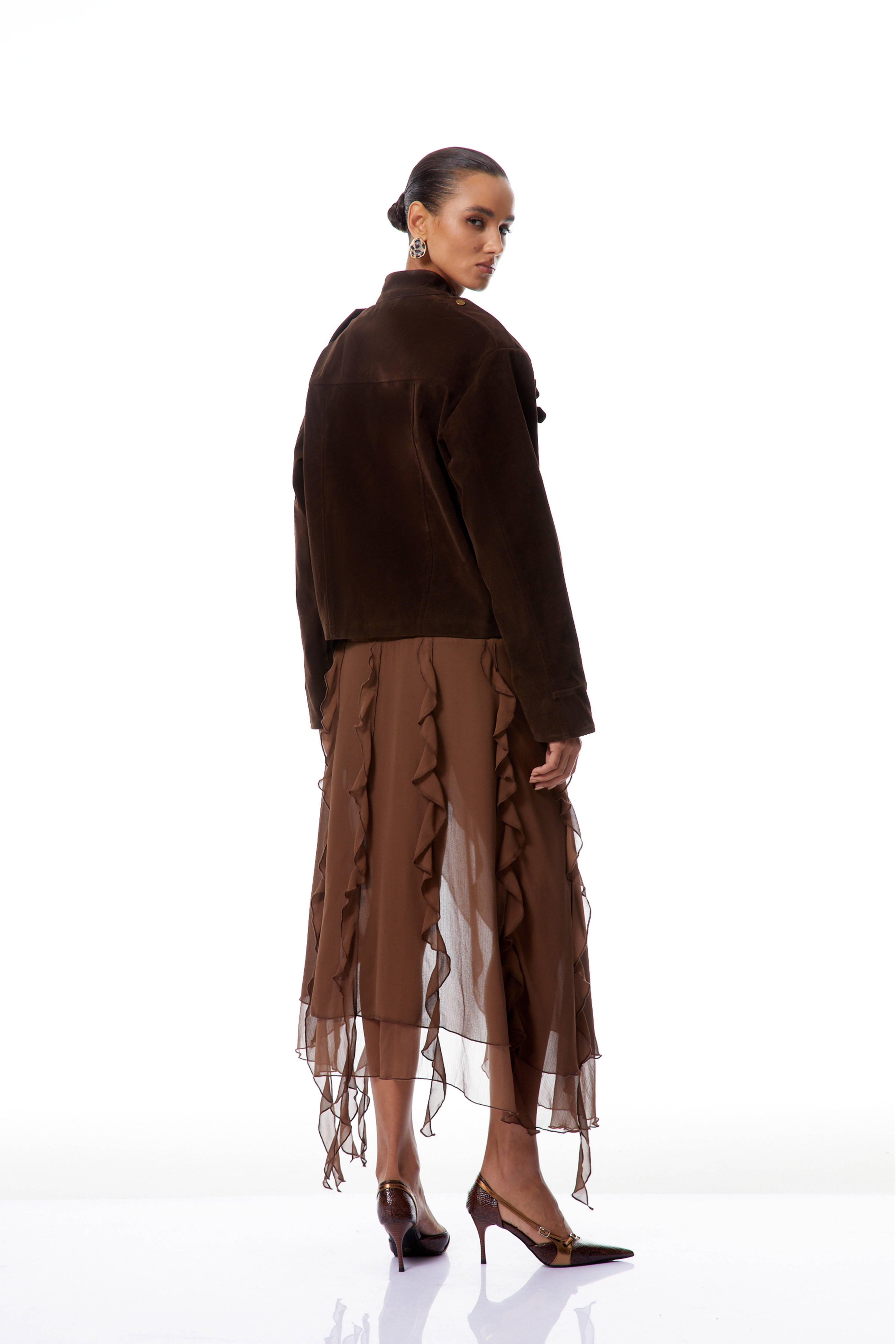 Madeline Brown Buckle Detail Suede Jacket