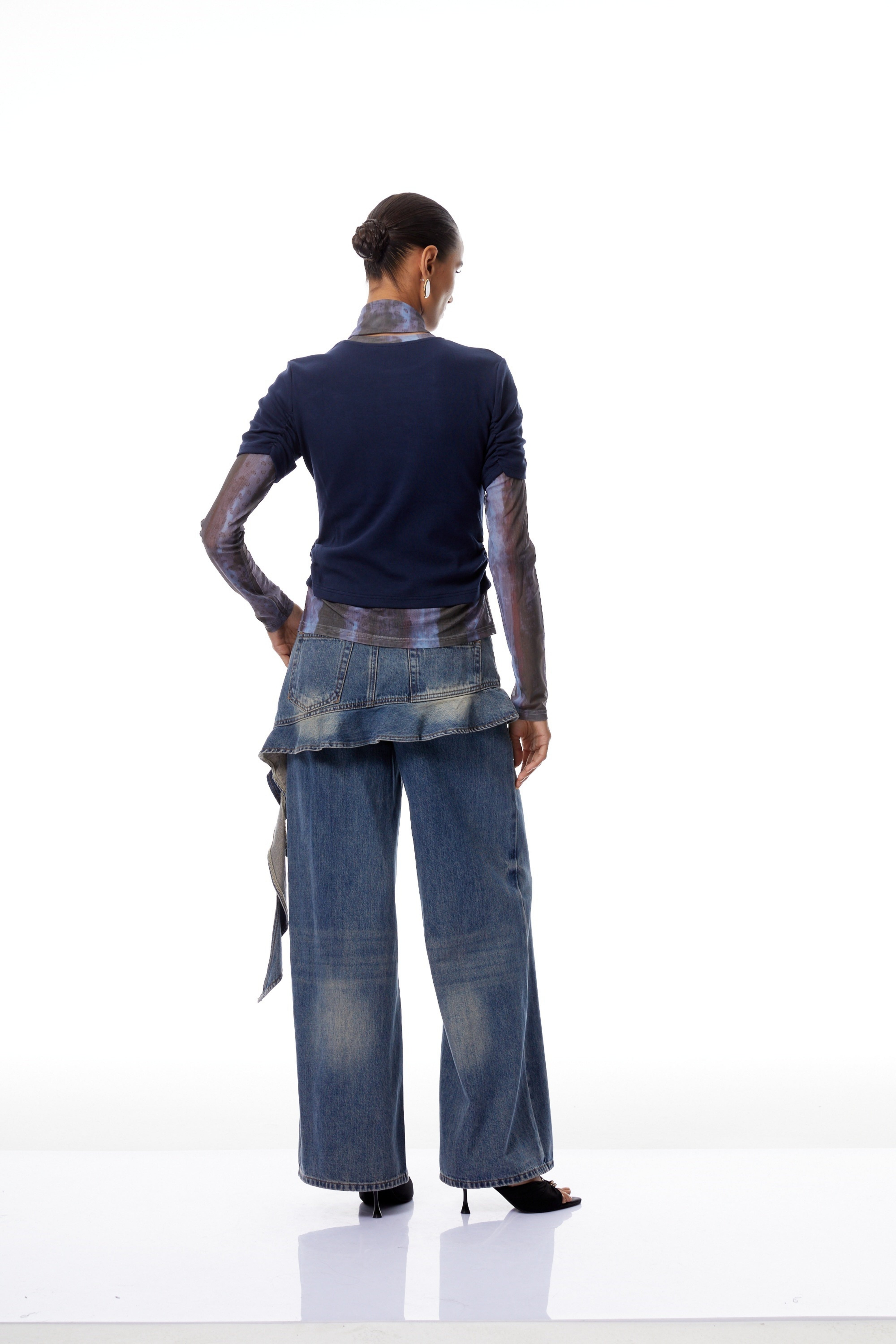 Claudia Blue Neck-Scarf Tie-Dye Panel Blouse