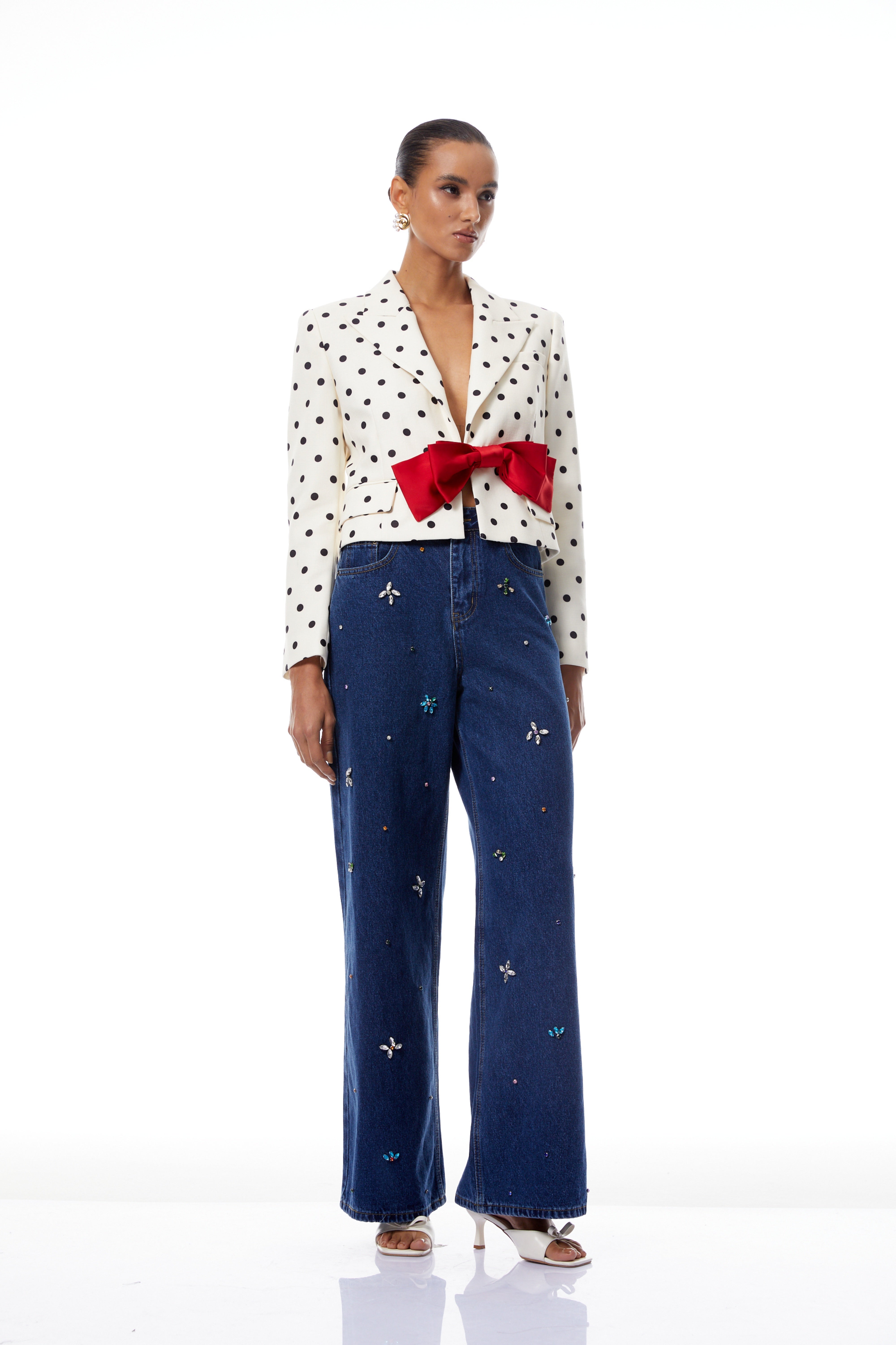 Valentine White Bowknot Polka Dot Short Jacket