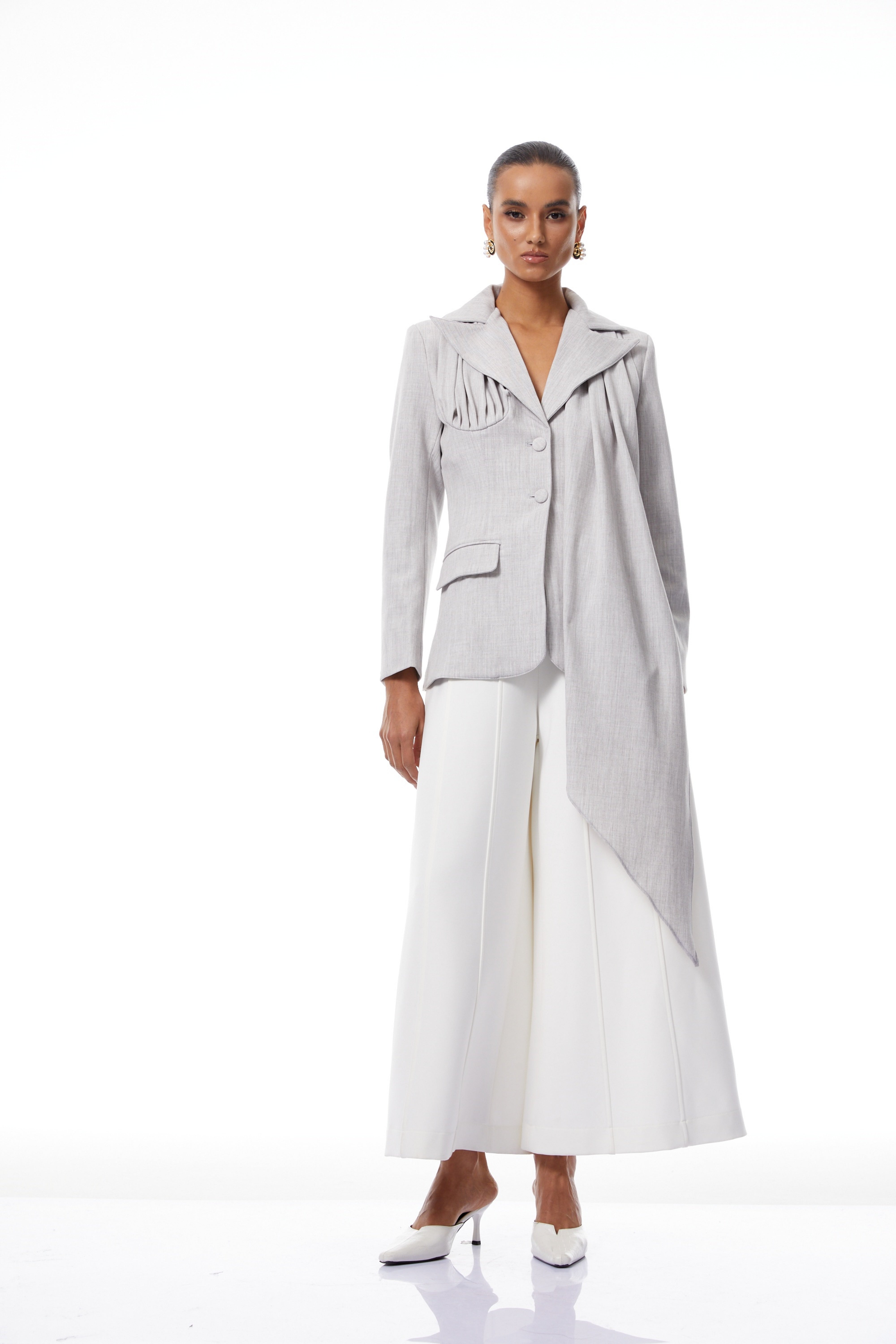 Margarethe Grey Asymmetrical Draped Blazer