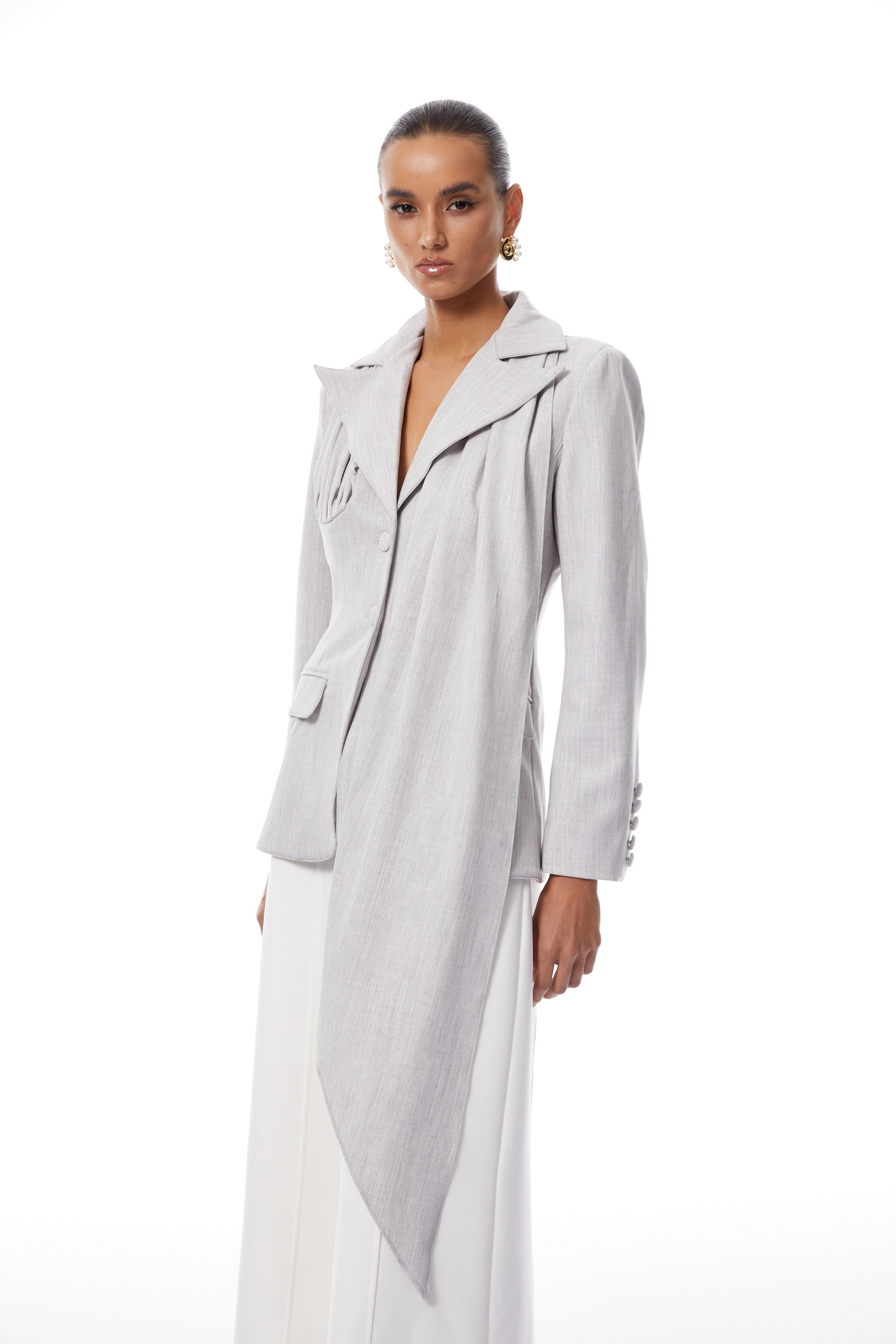 Margarethe Grey Asymmetrical Draped Blazer
