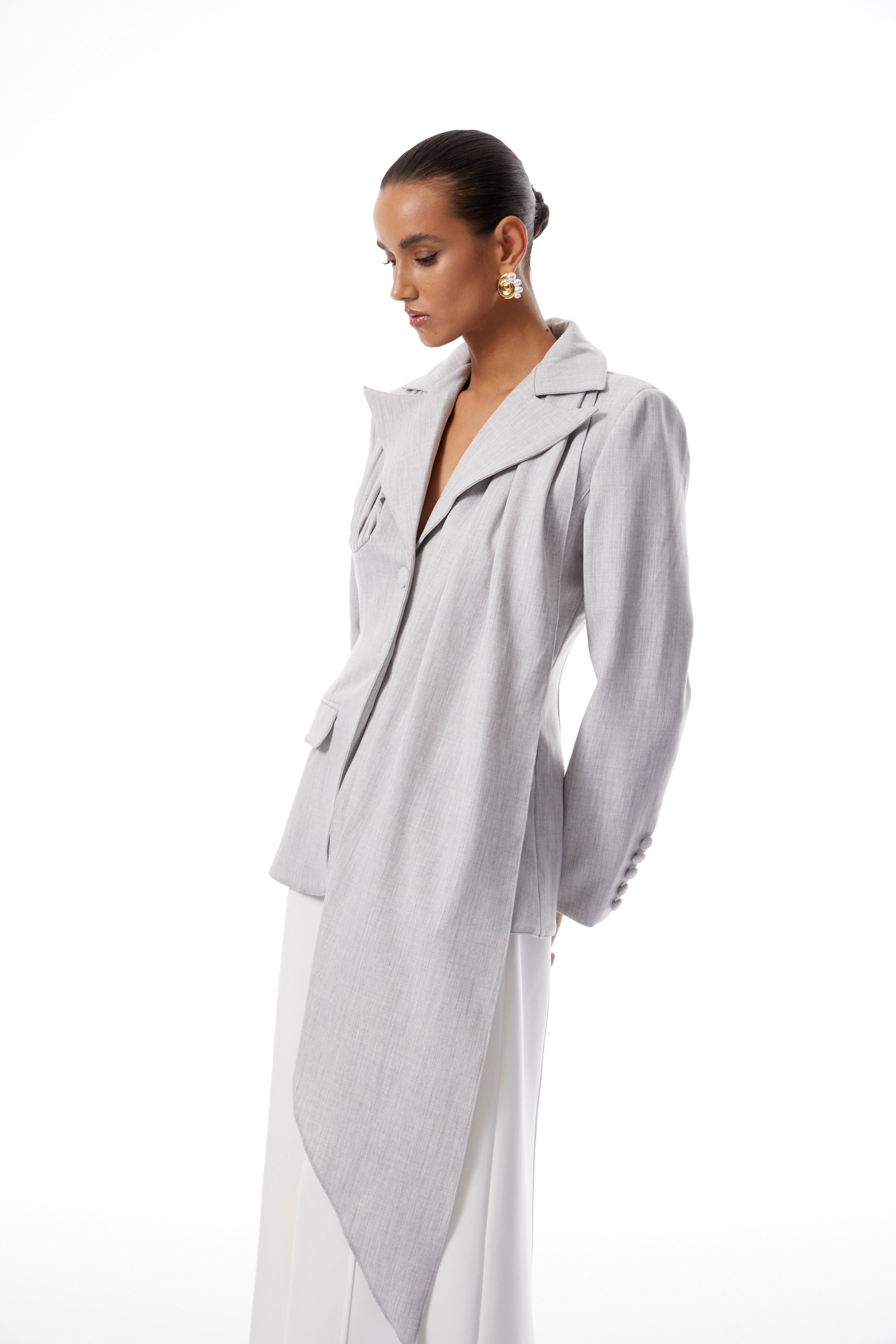 Margarethe Grey Asymmetrical Draped Blazer