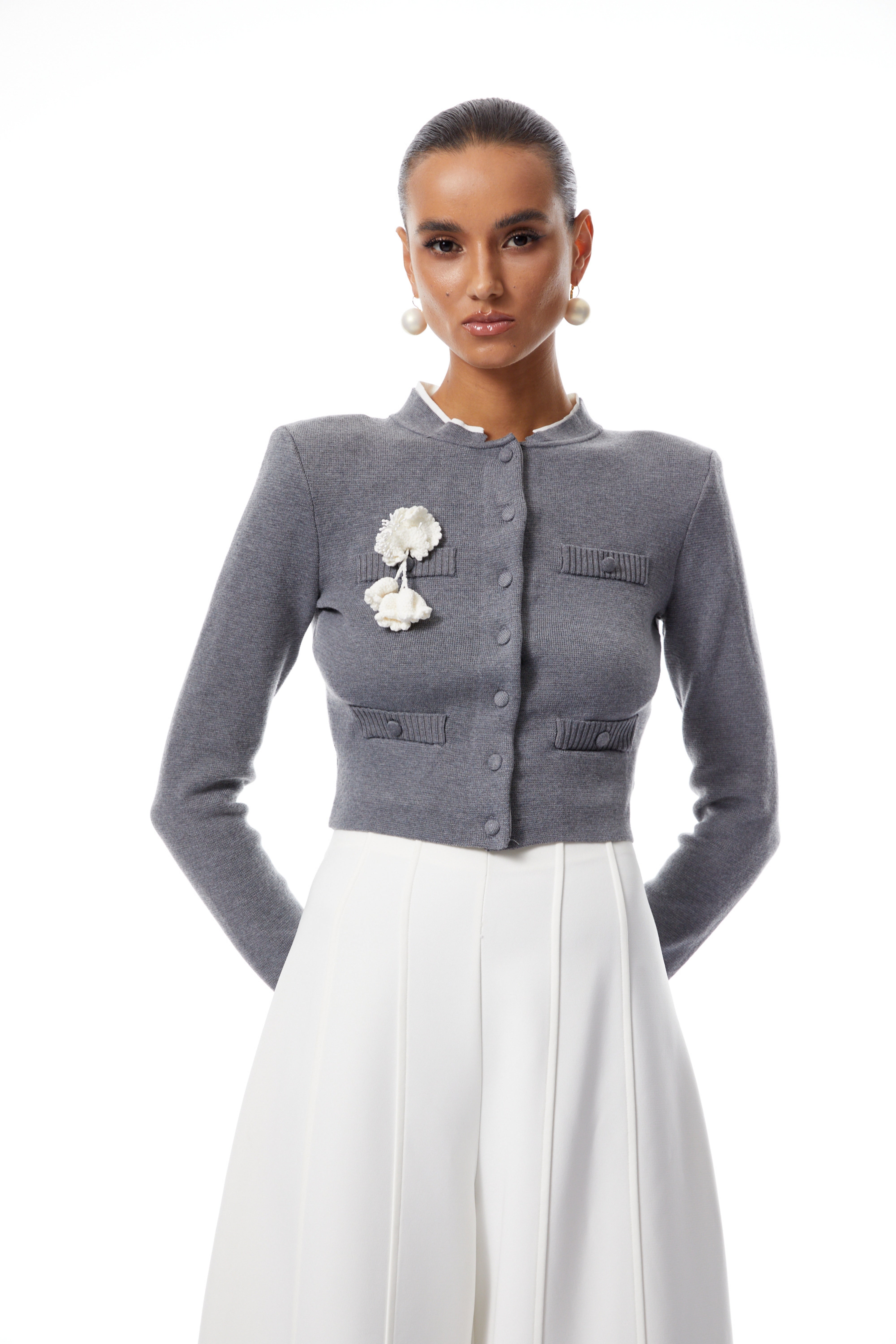 Lisette Grey 3D Petal Knit Cardigan (Final Sale)