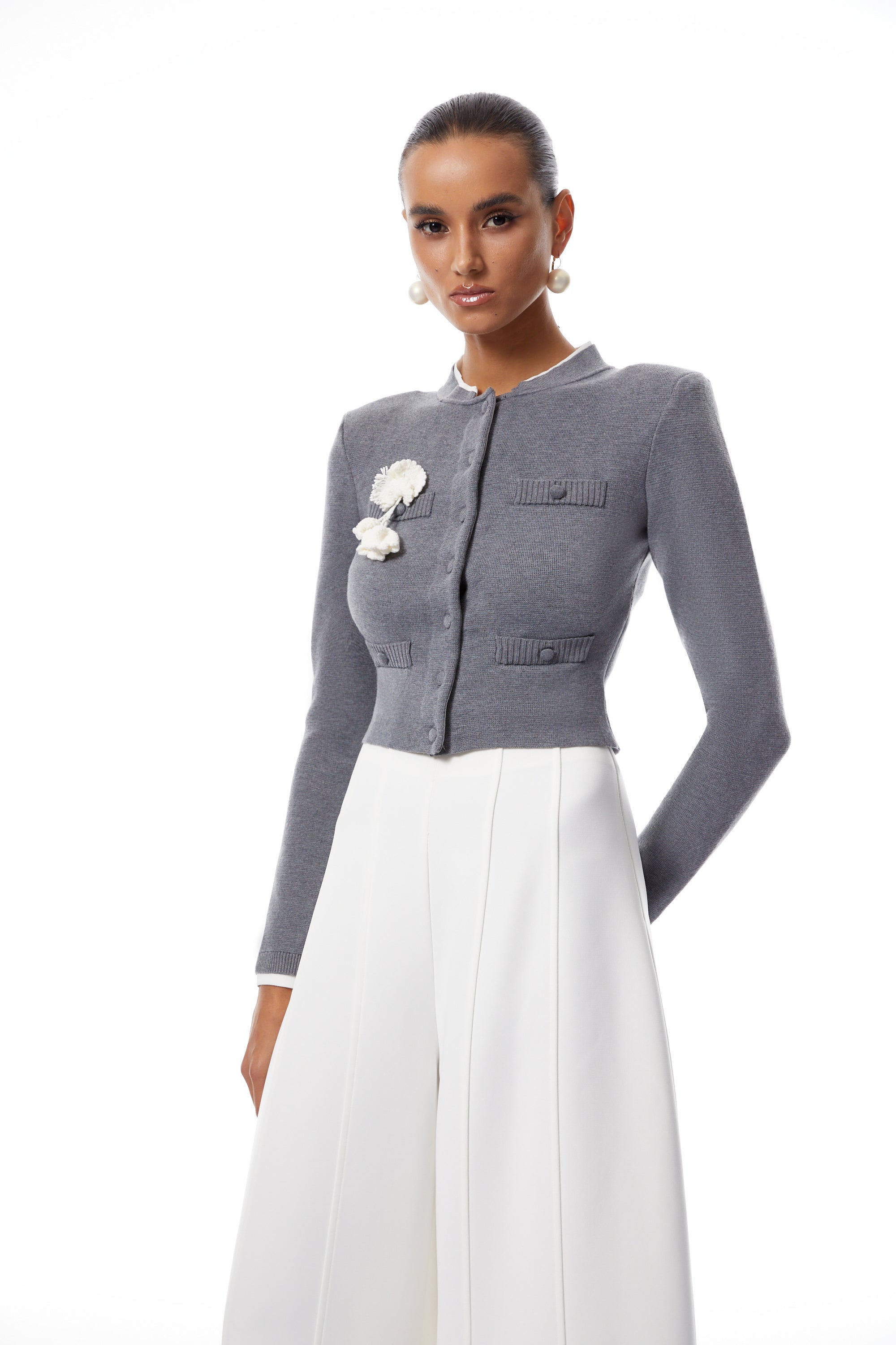 Lisette Grey 3D Petal Knit Cardigan (Final Sale-US Only)