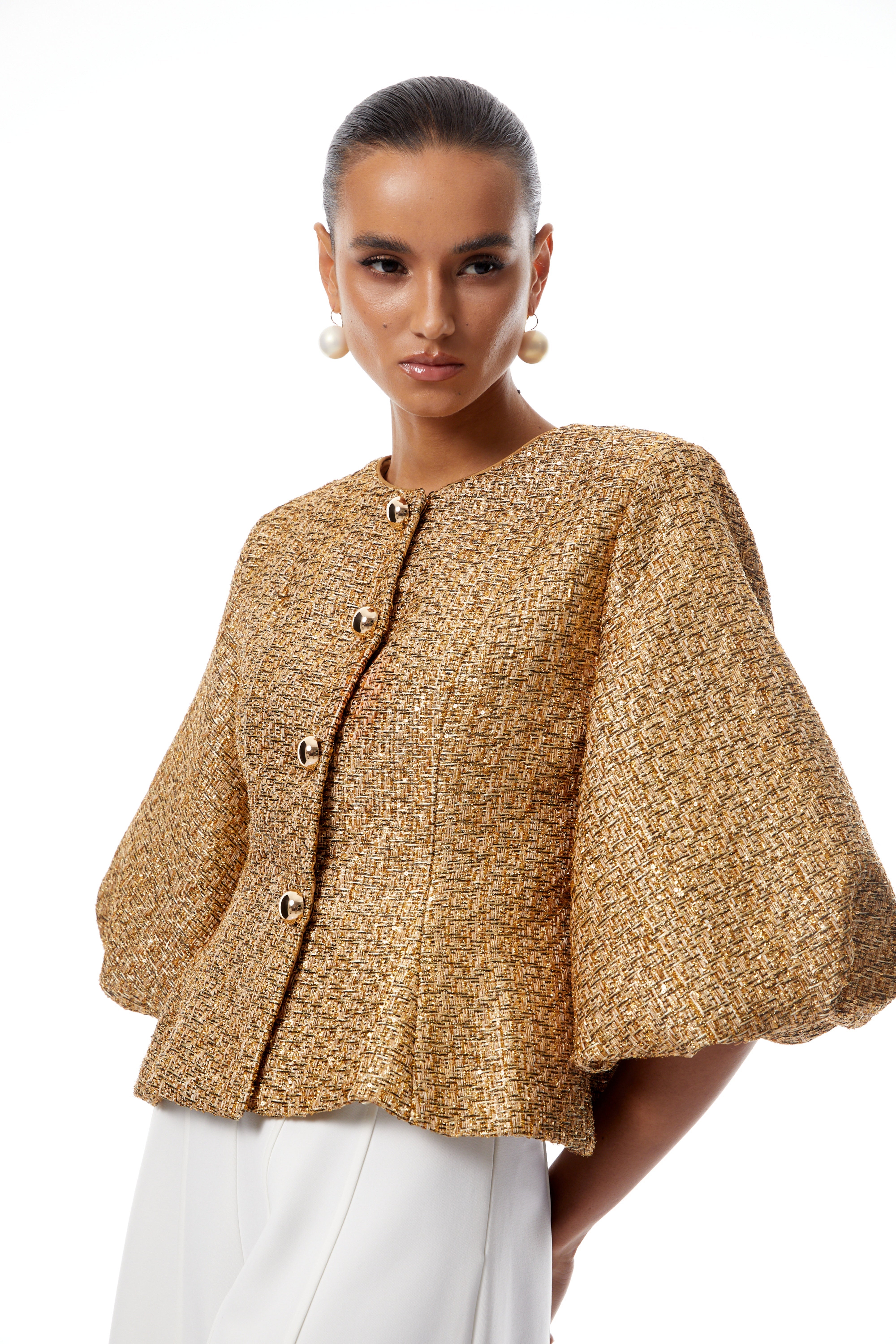 Clothilde Gold Sequined Tweed Jacket