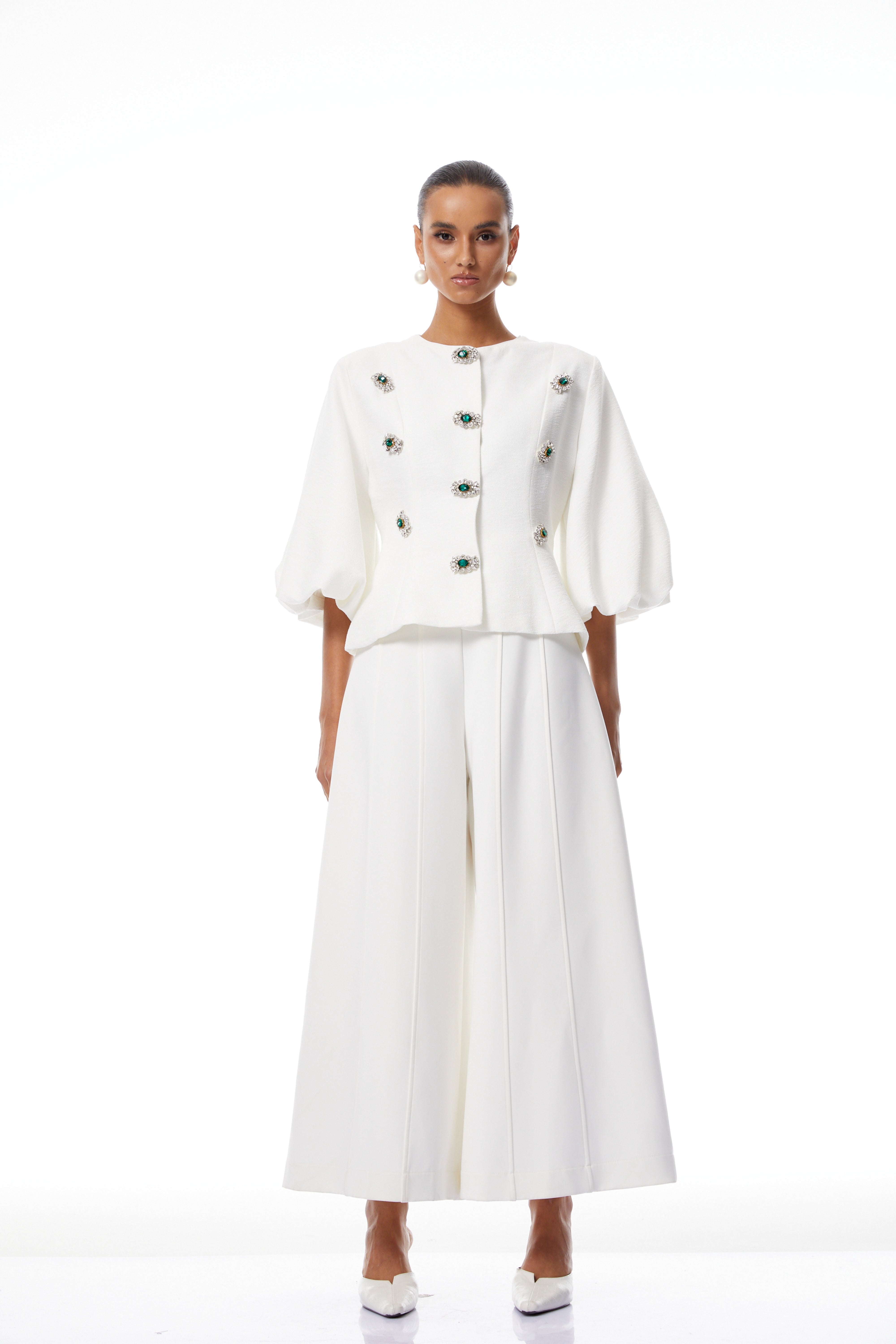 Bérénice White Crystal Embellished Peplum Jacket