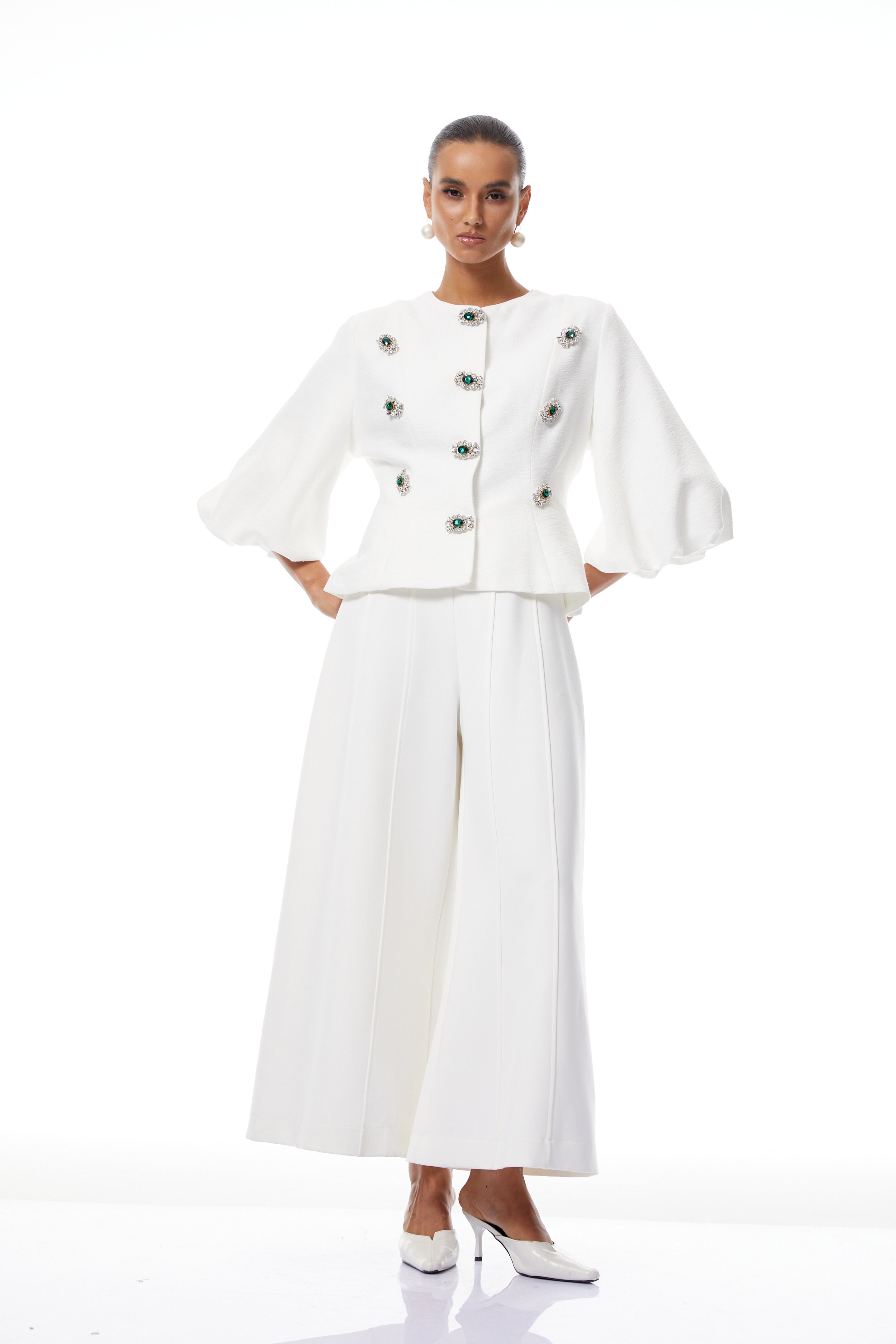 Bérénice White Crystal Embellished Peplum Jacket