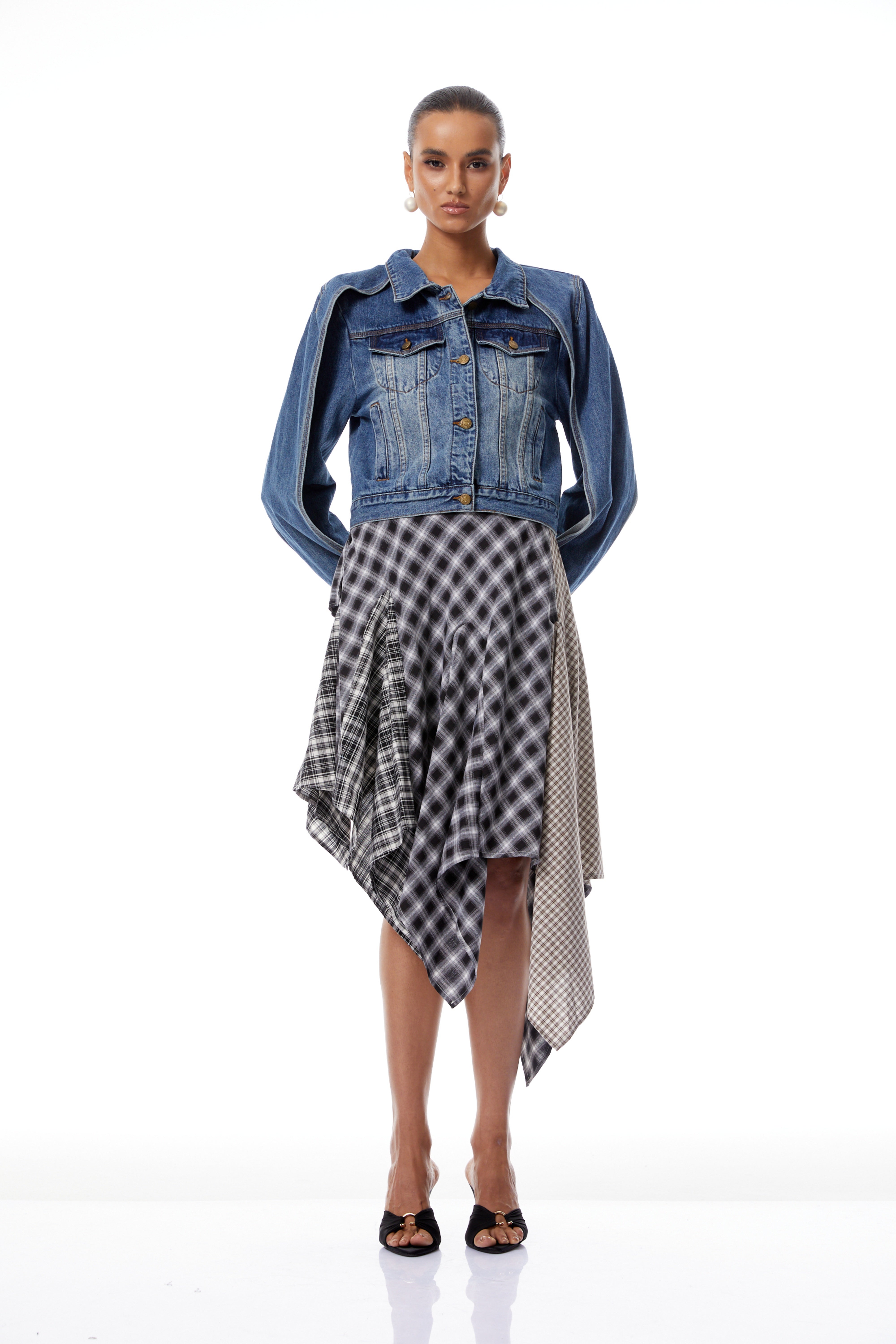 Calypso Blue Shawl Design Denim Short Jacket