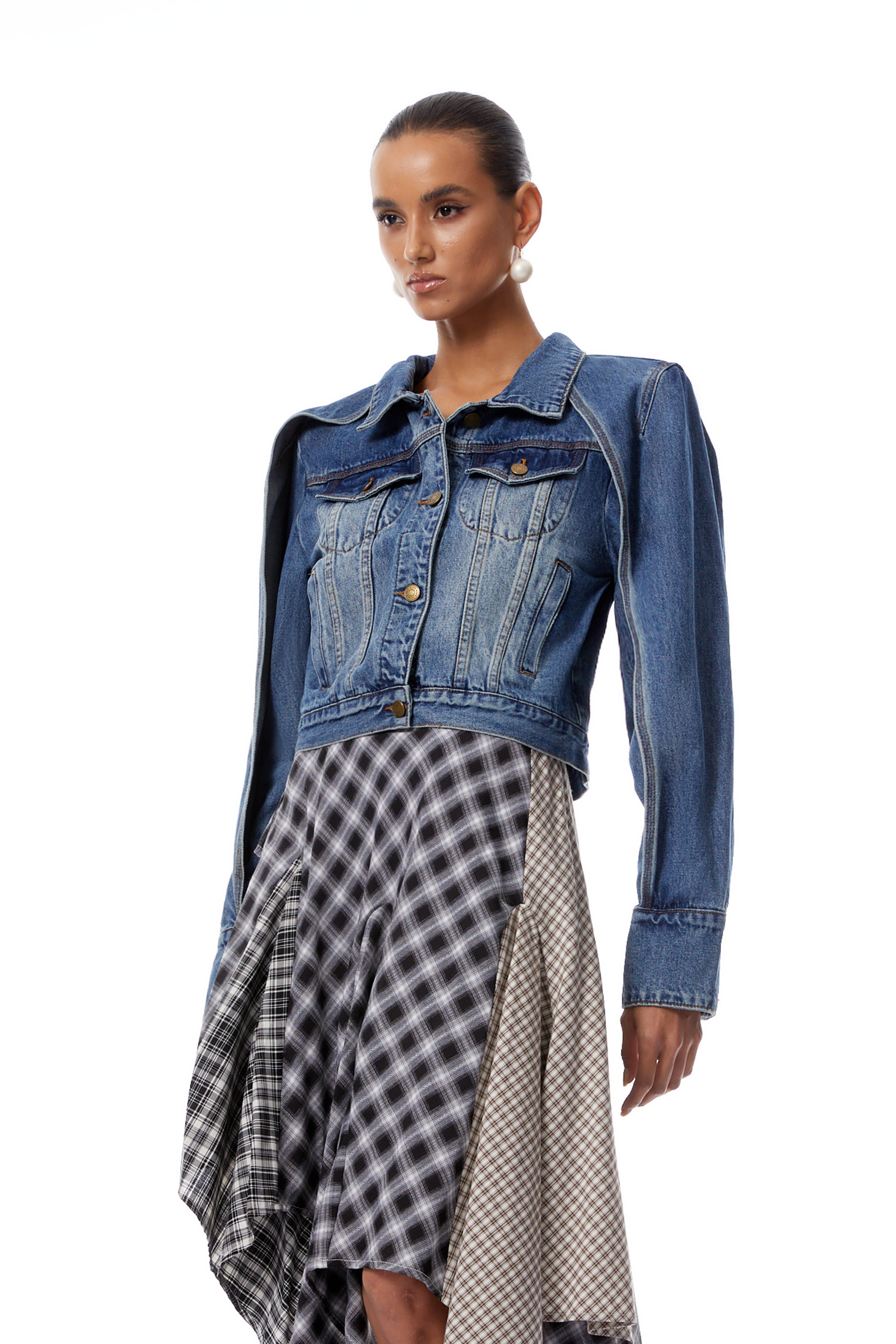 Calypso Blue Shawl Design Denim Short Jacket