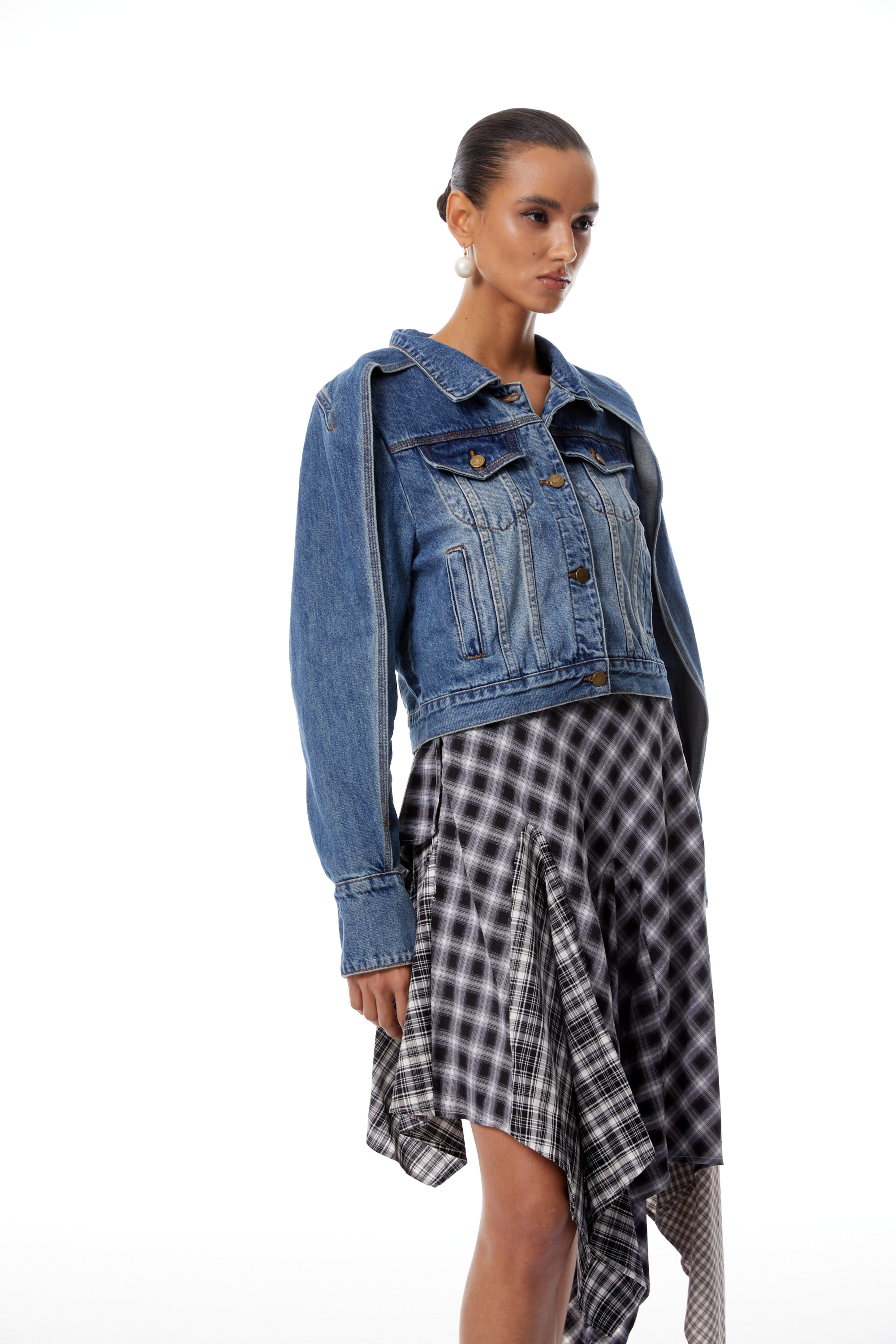 Calypso Blue Shawl Design Denim Short Jacket