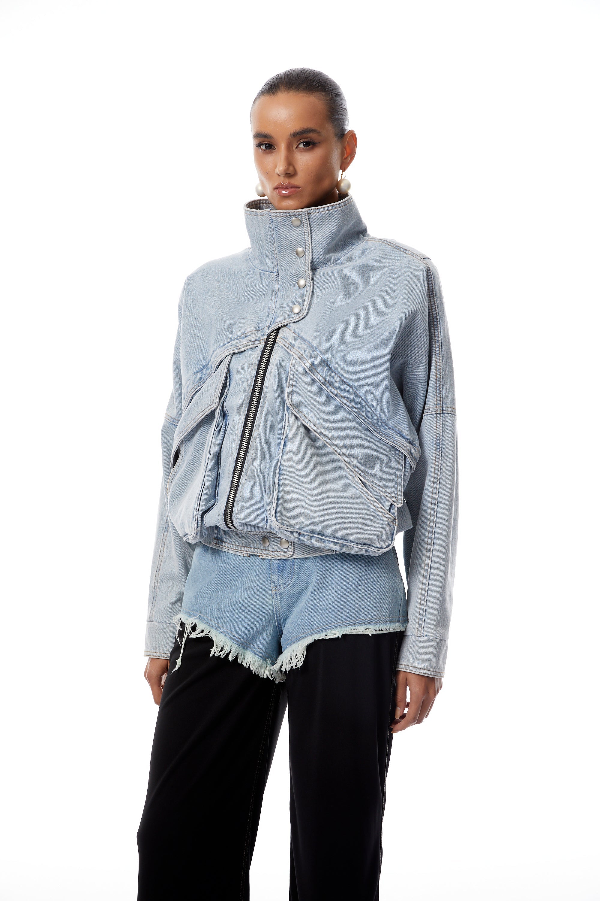 Emilia Blue Layered Cargo Pocket Denim Jacket