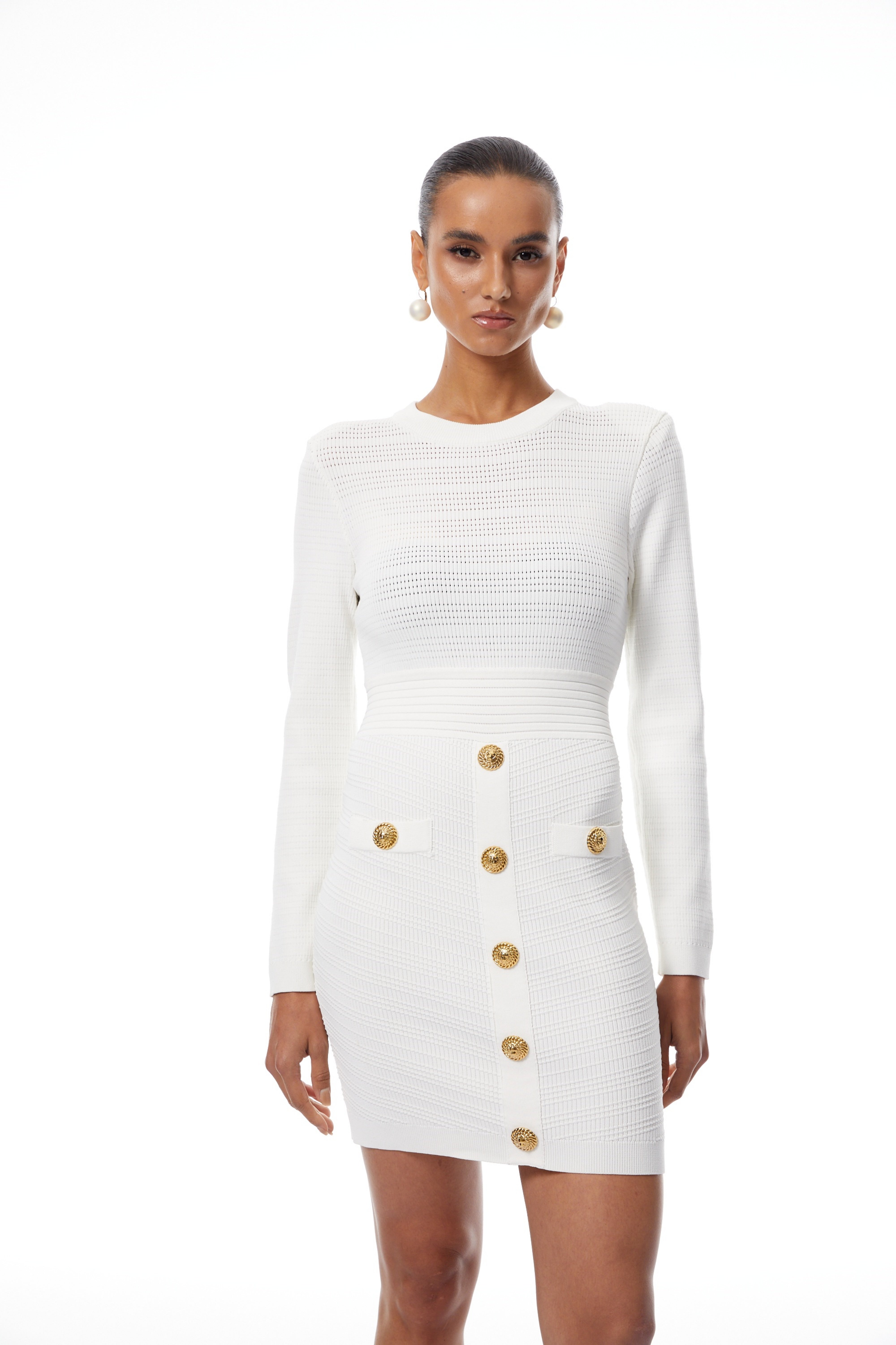 Laila White Textured Stretch Knit Mini Dress