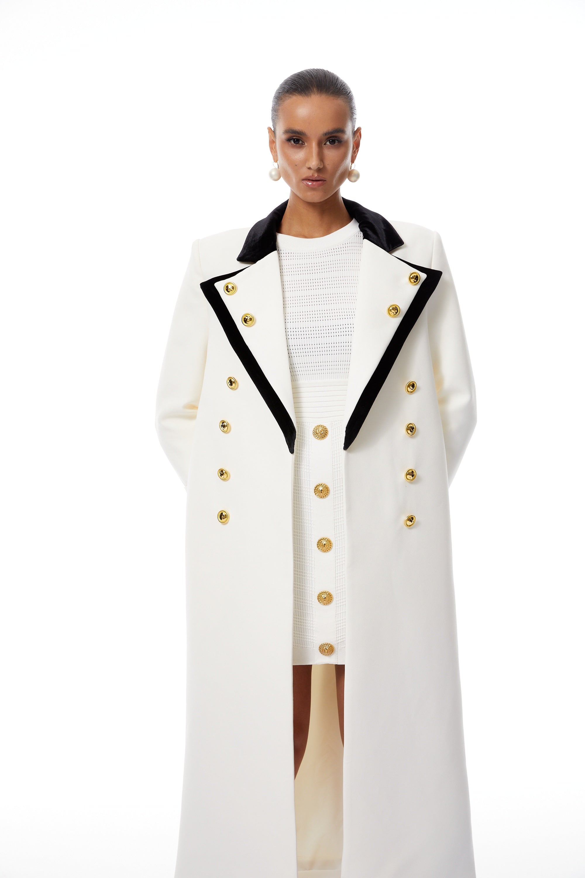 Rodica White Double-Breasted Overcoat