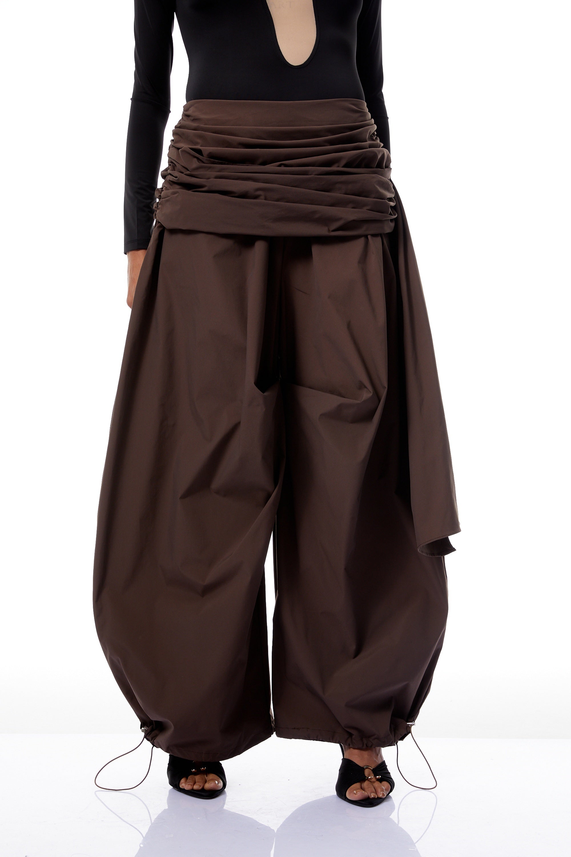 Carlotta Brown Wide Leg Ruched Trousers