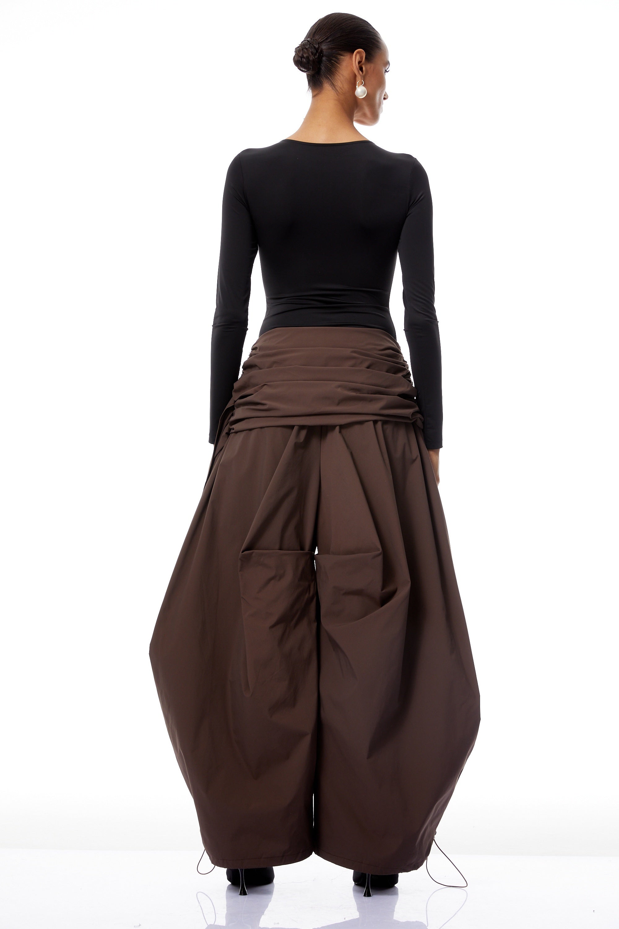 Carlotta Brown Wide Leg Ruched Trousers