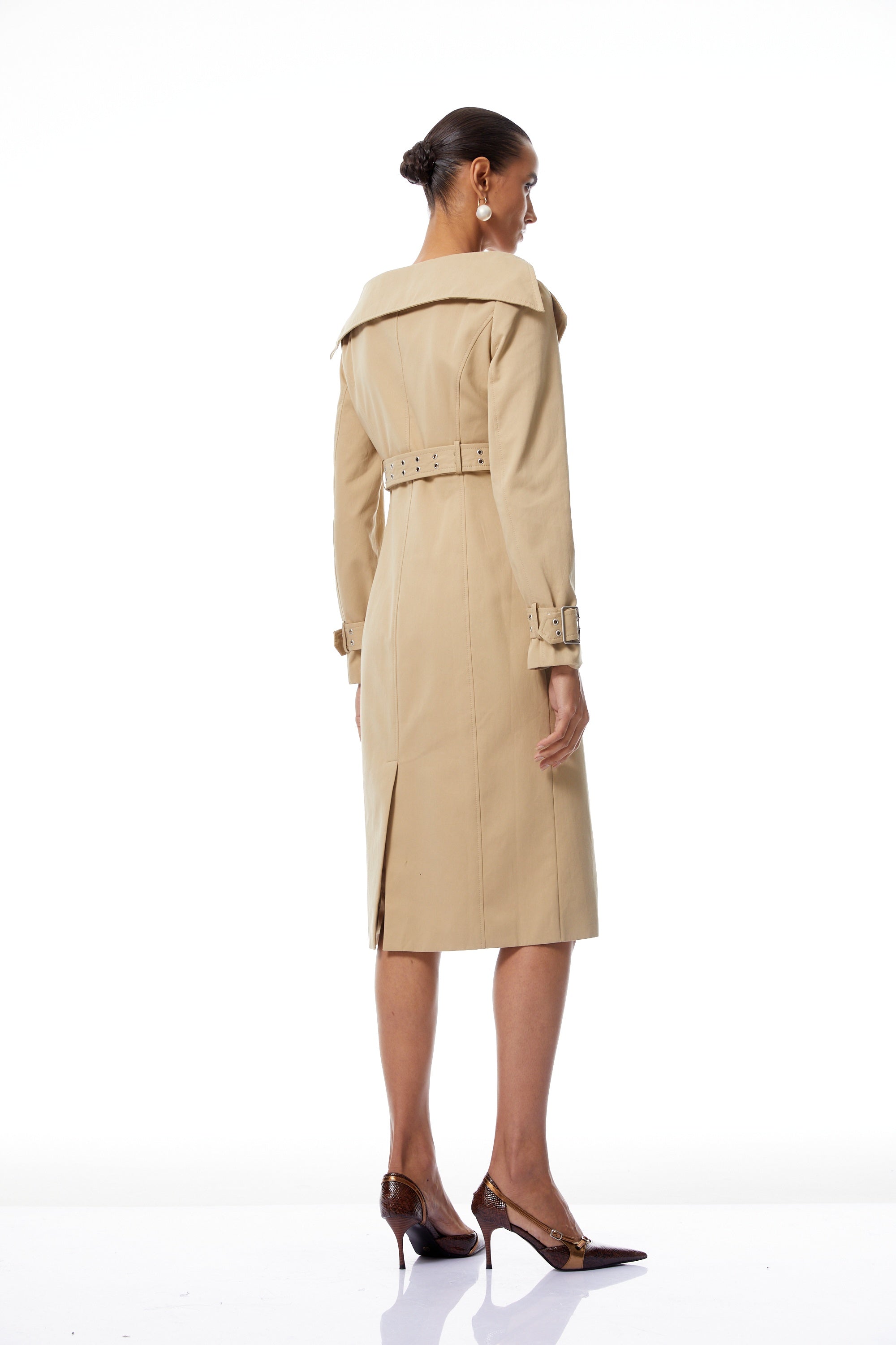 Eufrosina Khaki Double-Breasted Trench Dress