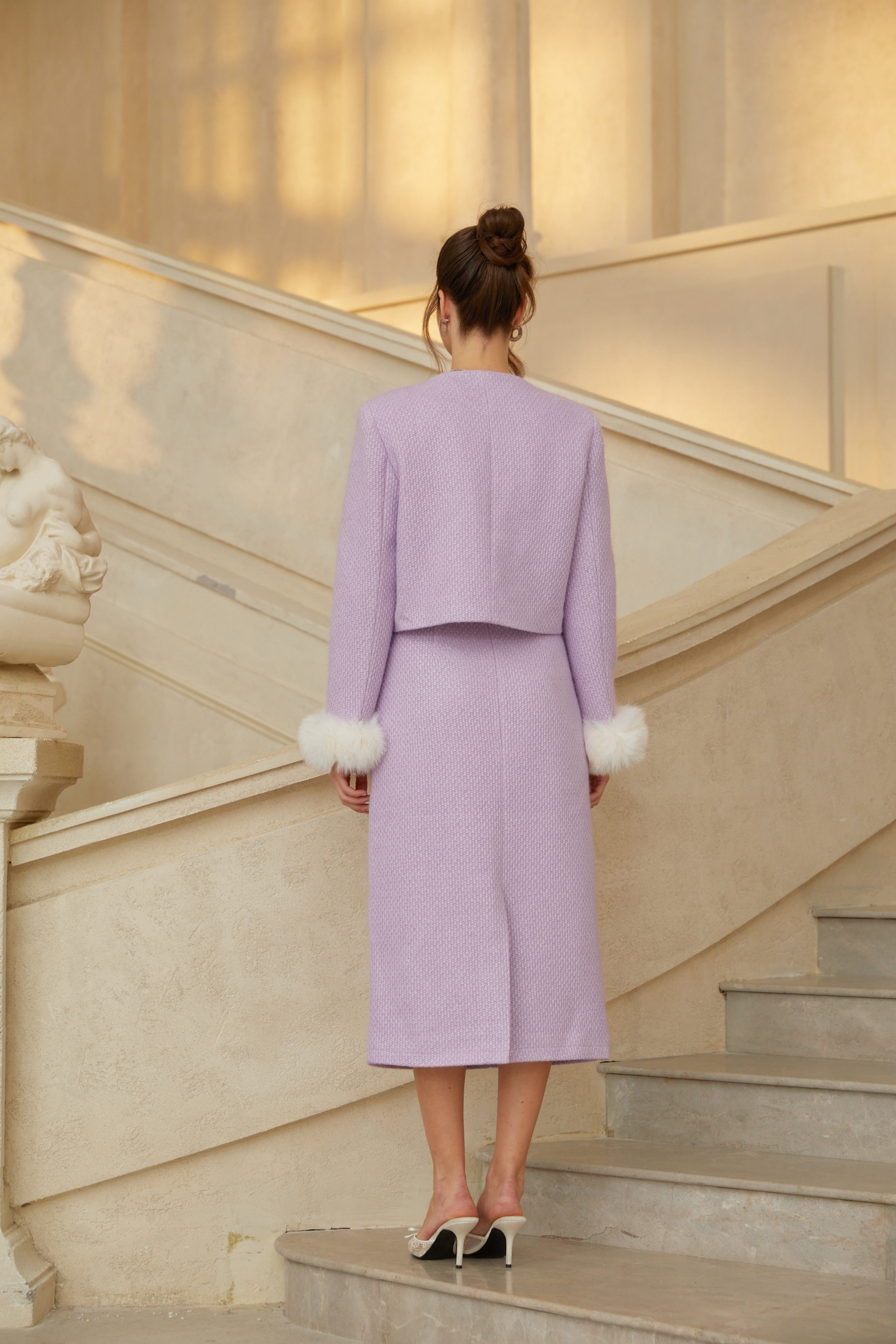 Dolly Purple Fur Trim Tweed Jacket & Skirt  Set