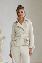 Melanie White Double-Breasted Leather Biker Jacket