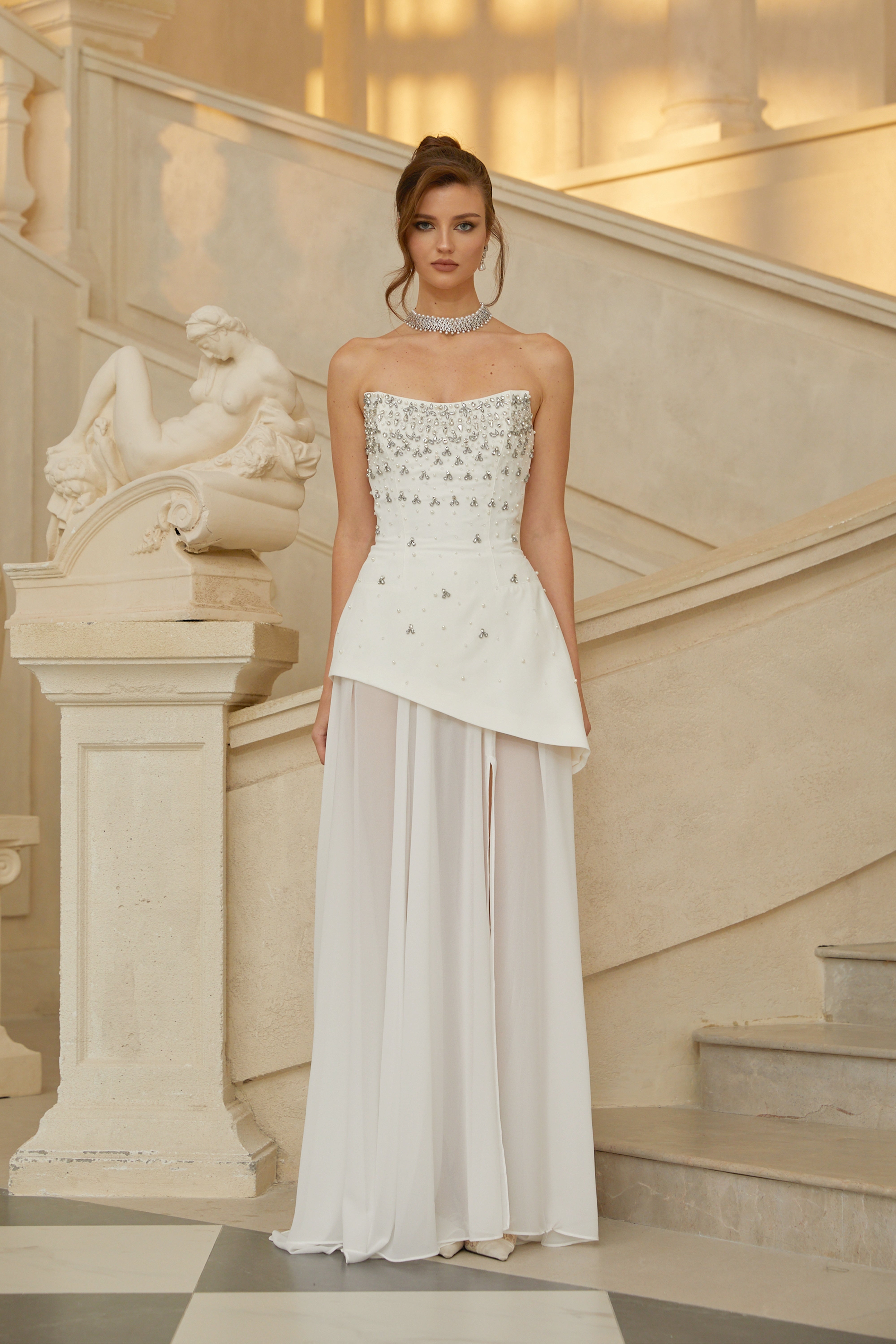 Melisande White Embellished Dress & Skirt Set