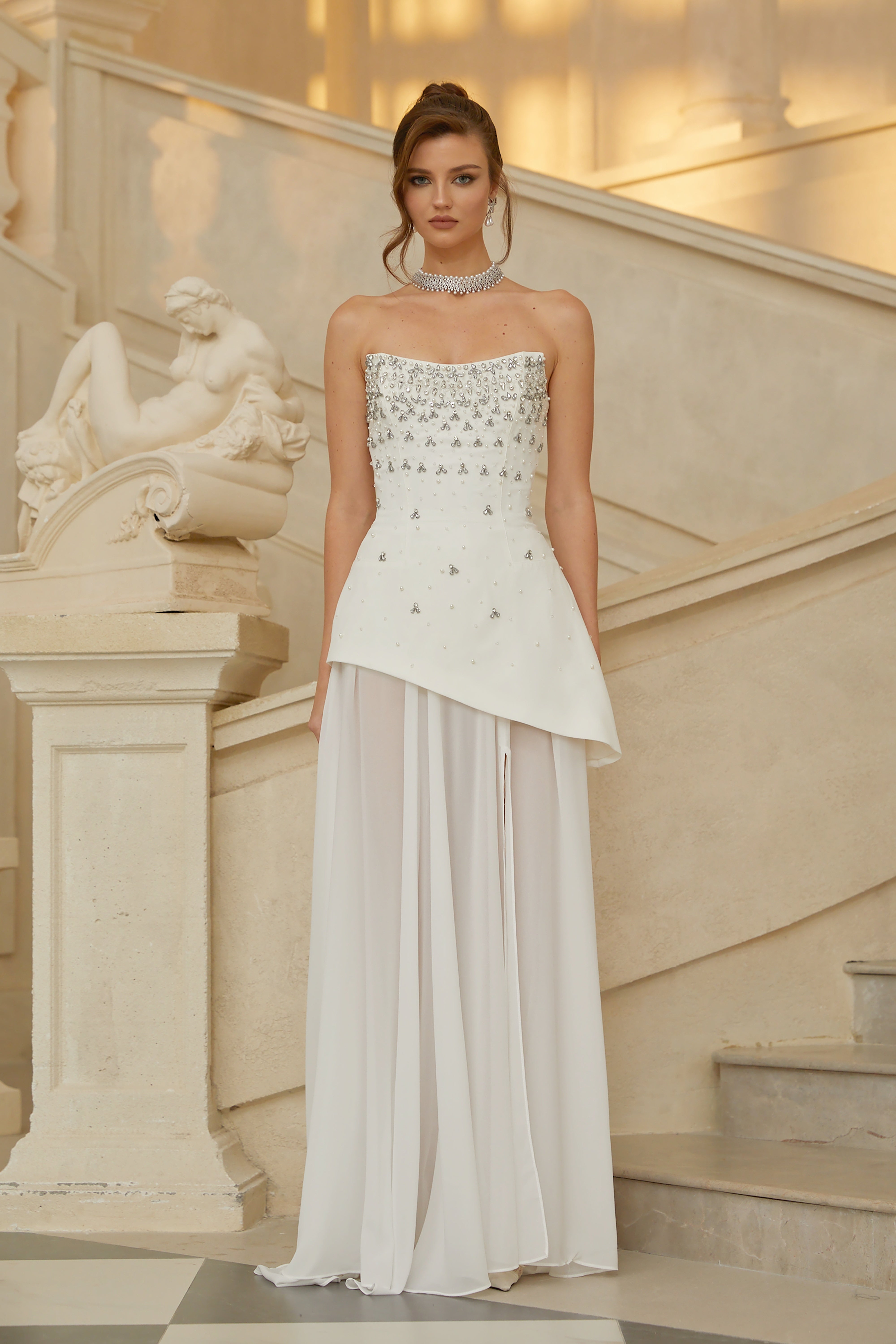 Melisande White Embellished Dress & Skirt Set