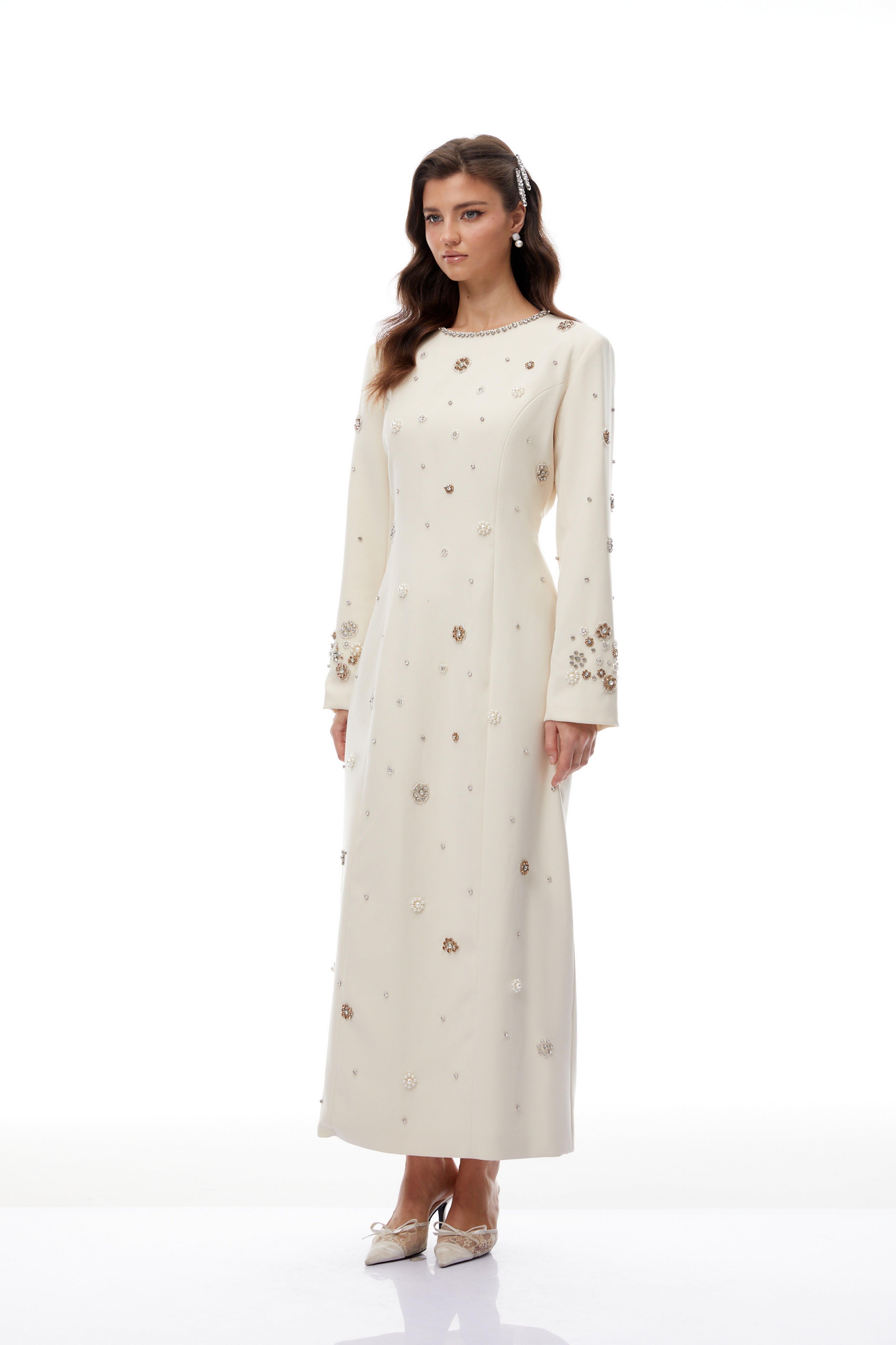 Peyton Cream White Fully Embellished Maxi Dress (Final Sale-US Only)