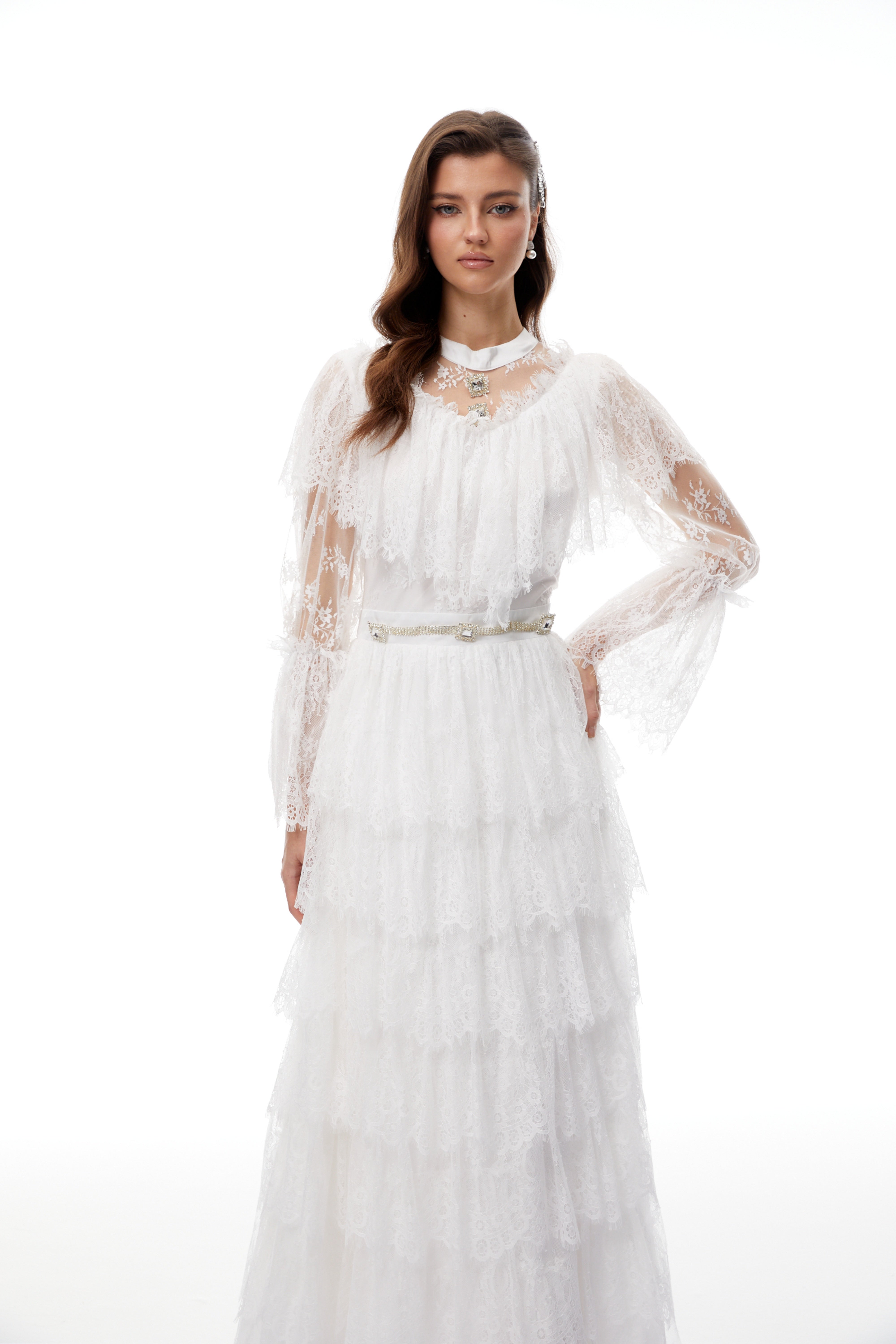 Quincy White Floral Lace Tiered Maxi Dress