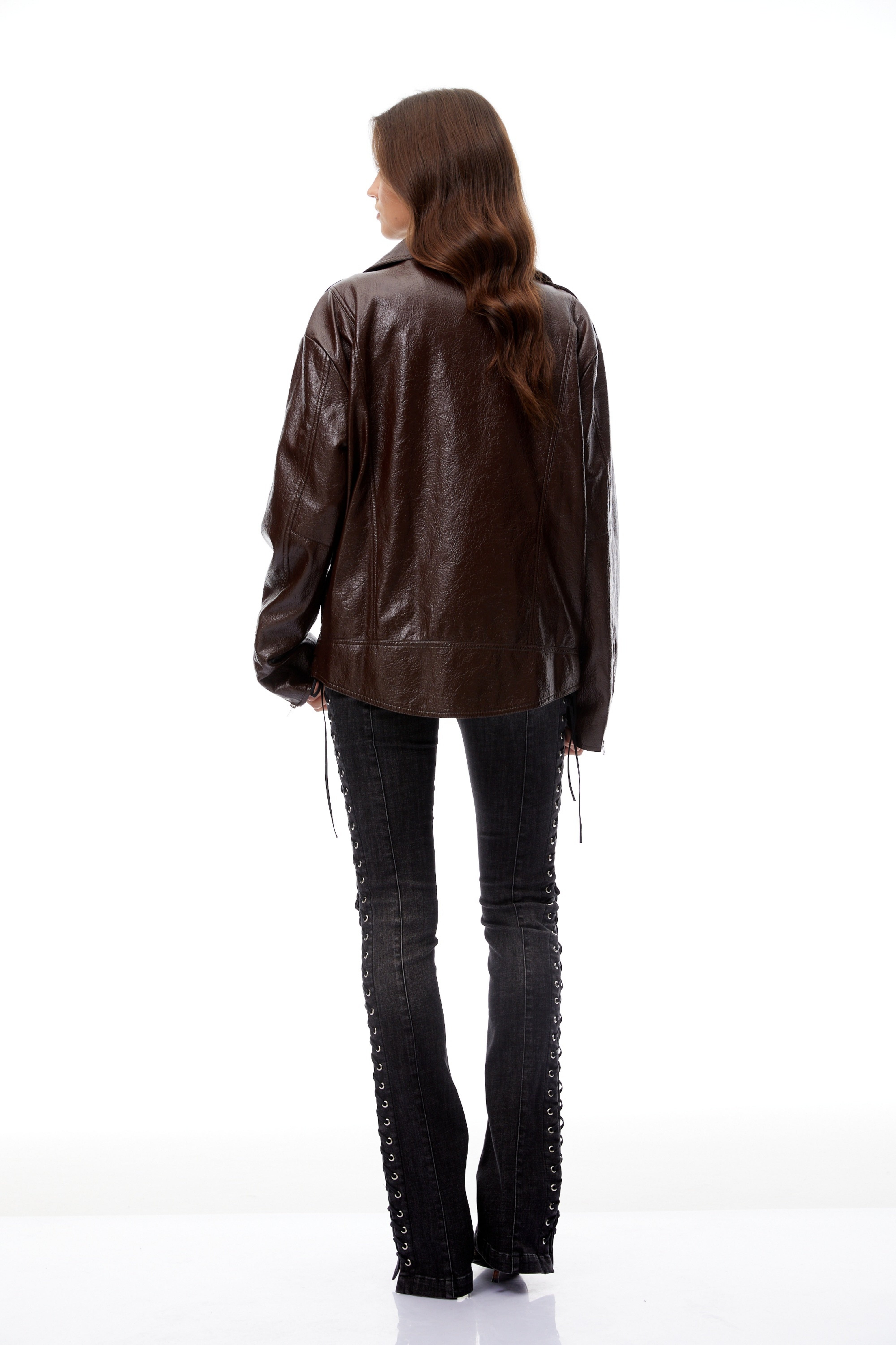 Briar Chestnut Scarf Detail Leather Jacket