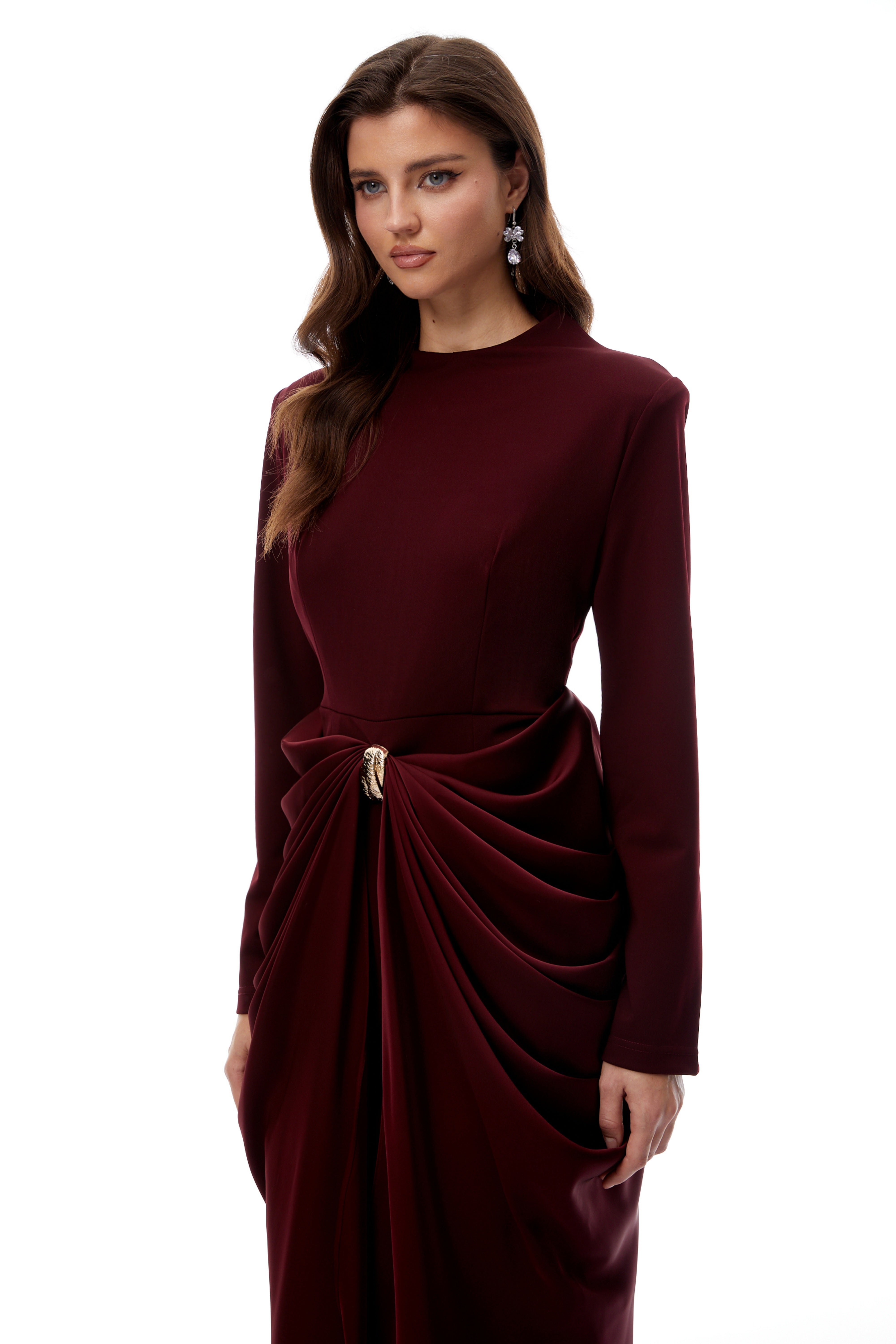 Piper Burgundy Draped Satin Panel Maxi Dress