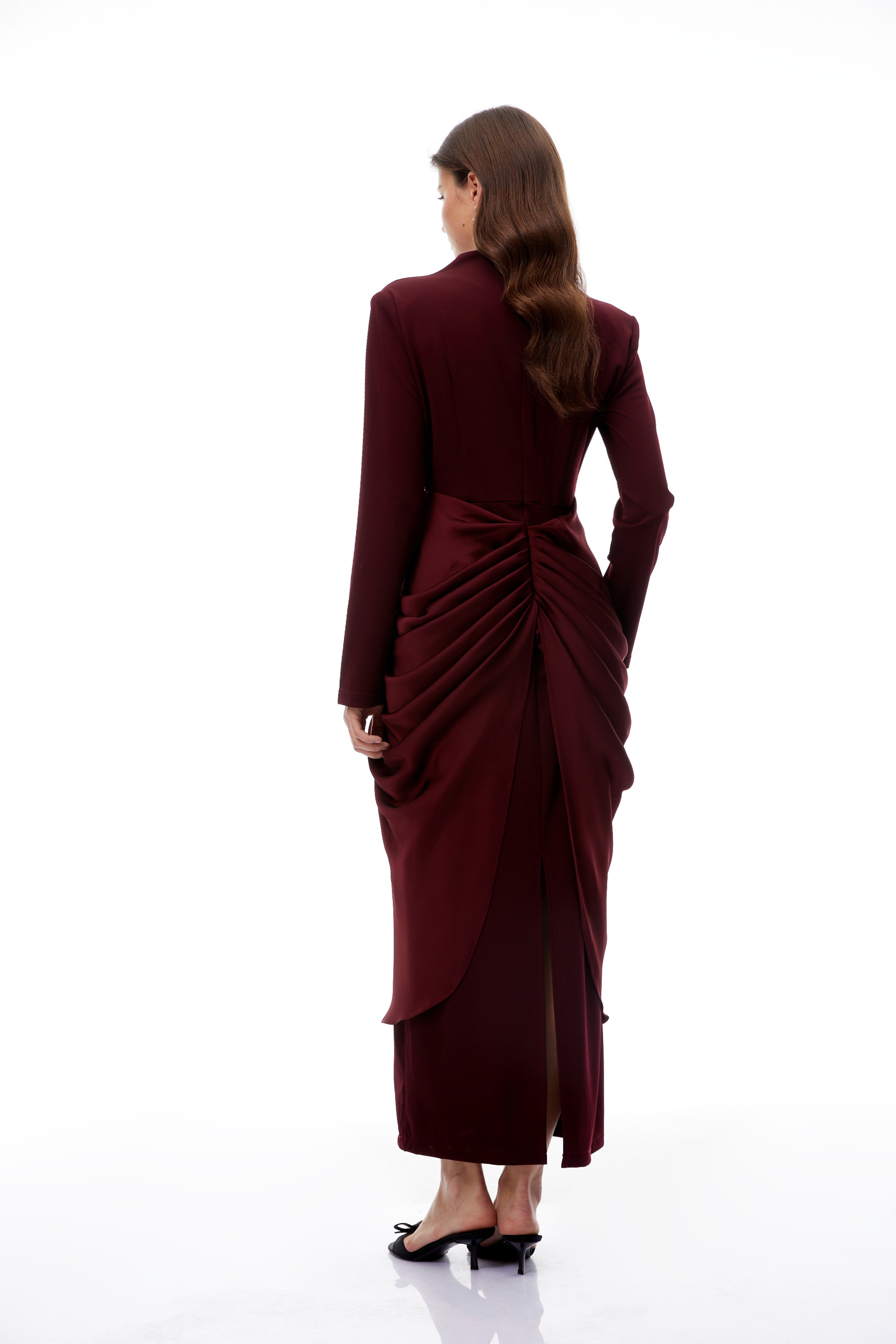 Piper Burgundy Draped Satin Panel Maxi Dress