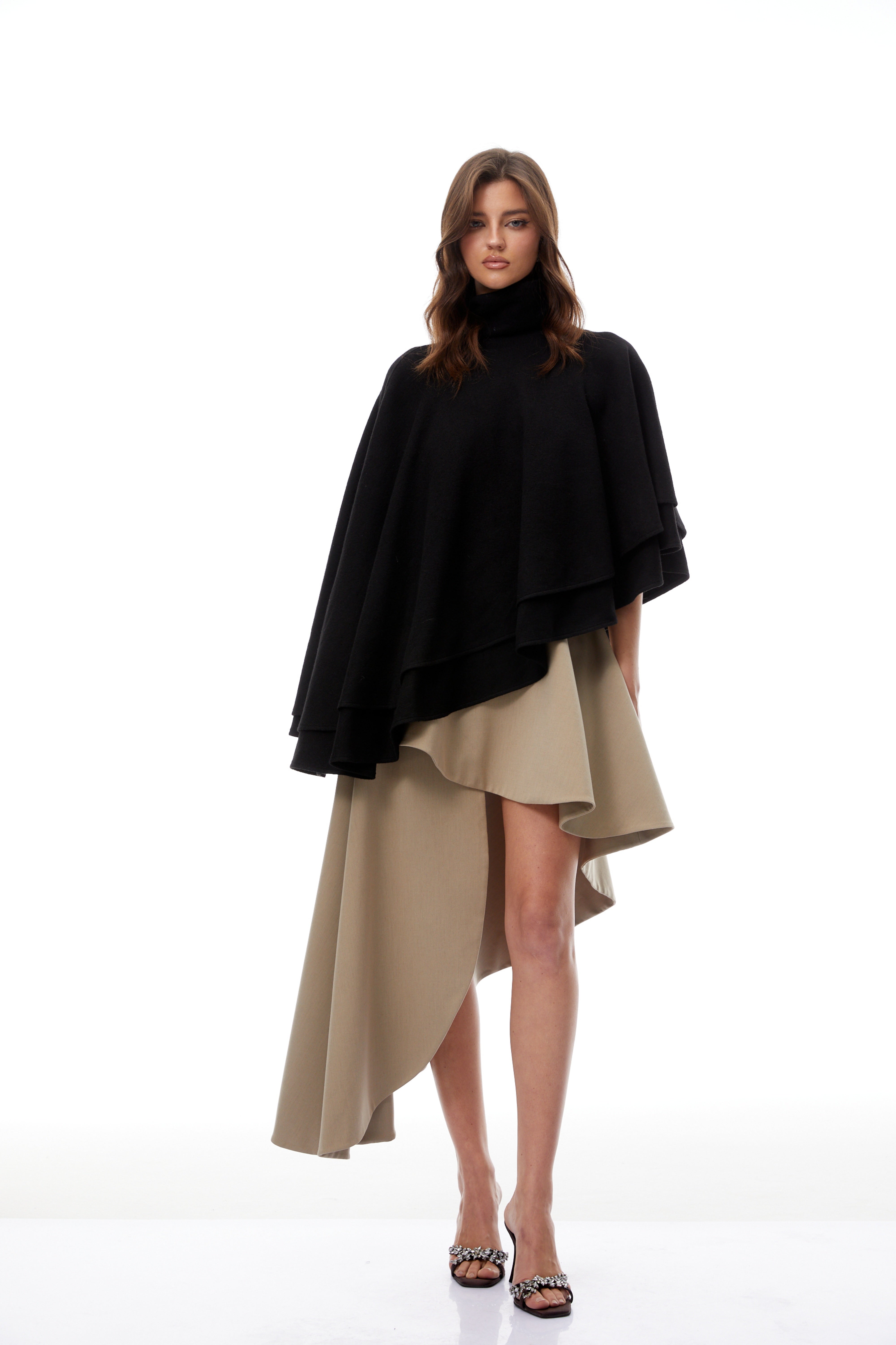 Filomena Black Layered Asymmetrical Knit Cape Top (Final Sale)