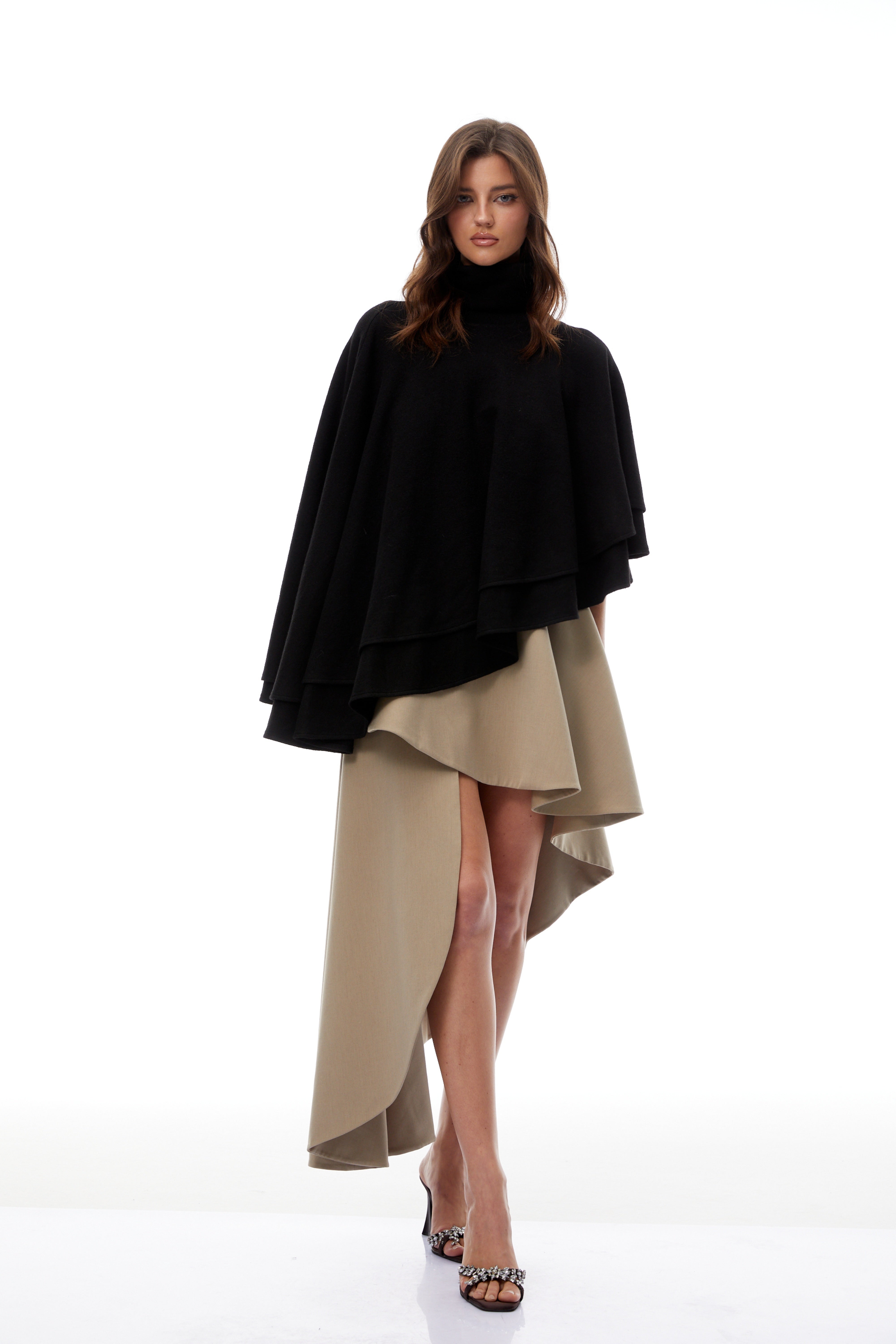 Filomena Beige Draped Asymmetrical Mini Skirt