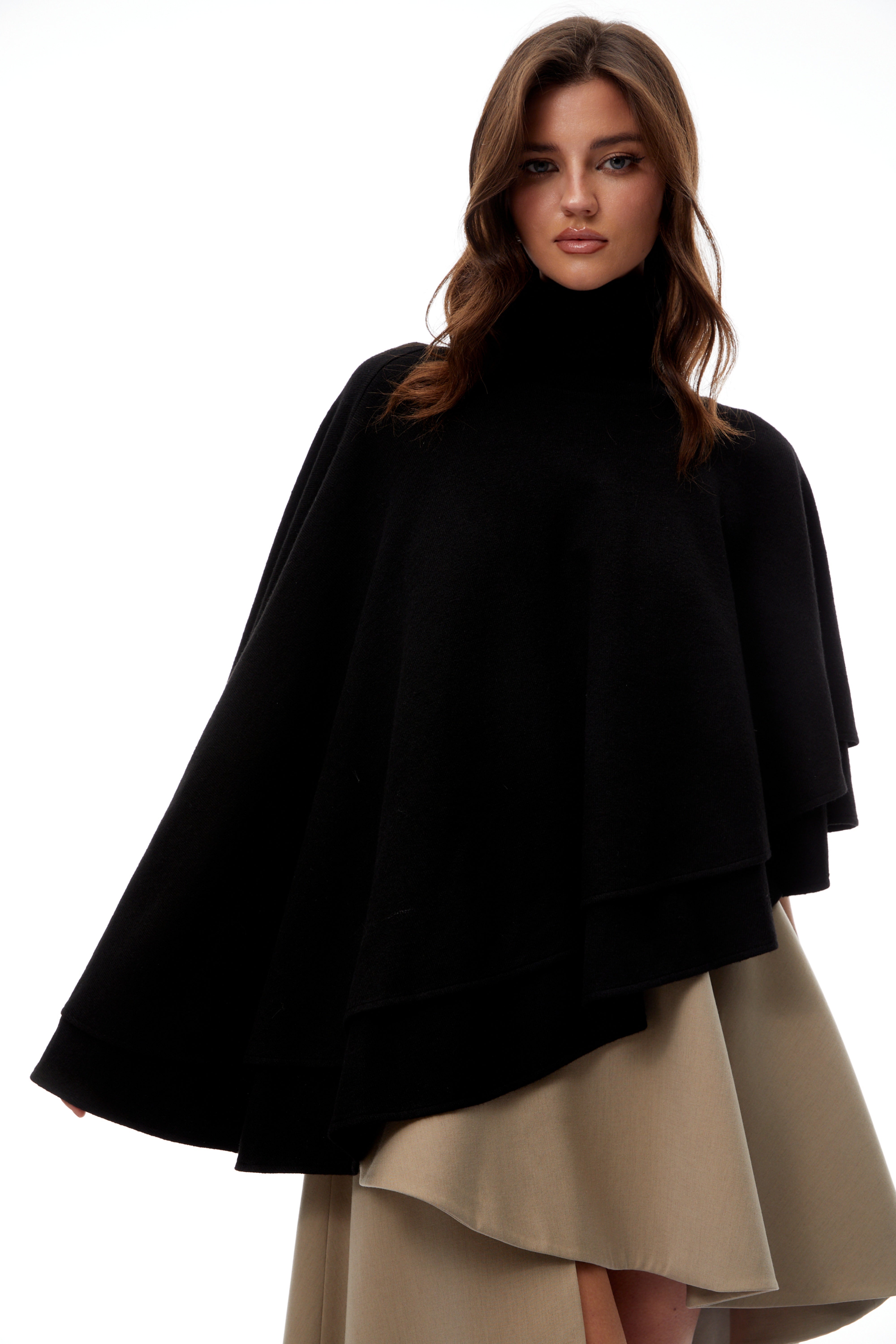 Filomena Black Layered Asymmetrical Knit Cape Top (Final Sale)