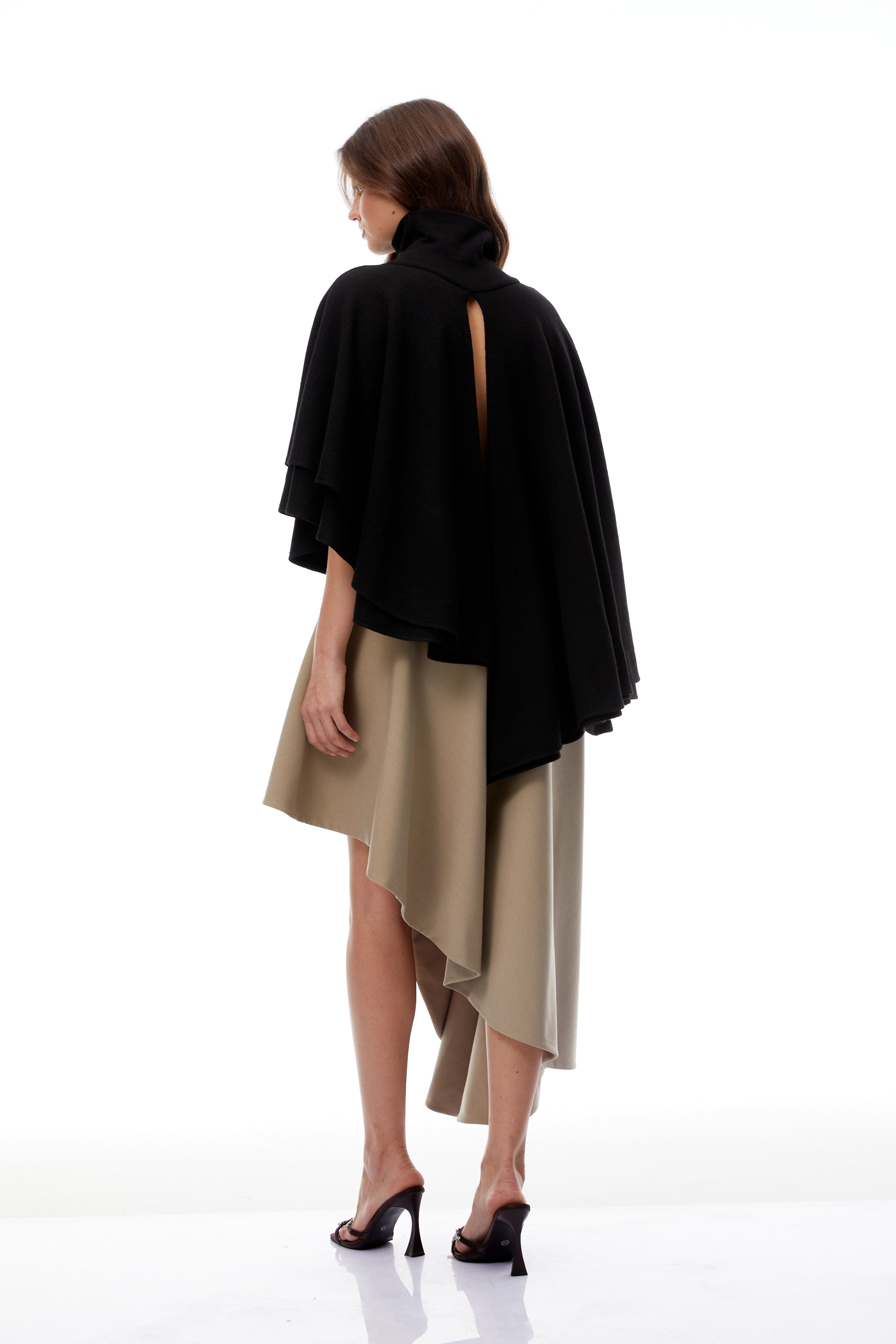 Filomena Black Layered Asymmetrical Knit Cape Top (Final Sale)