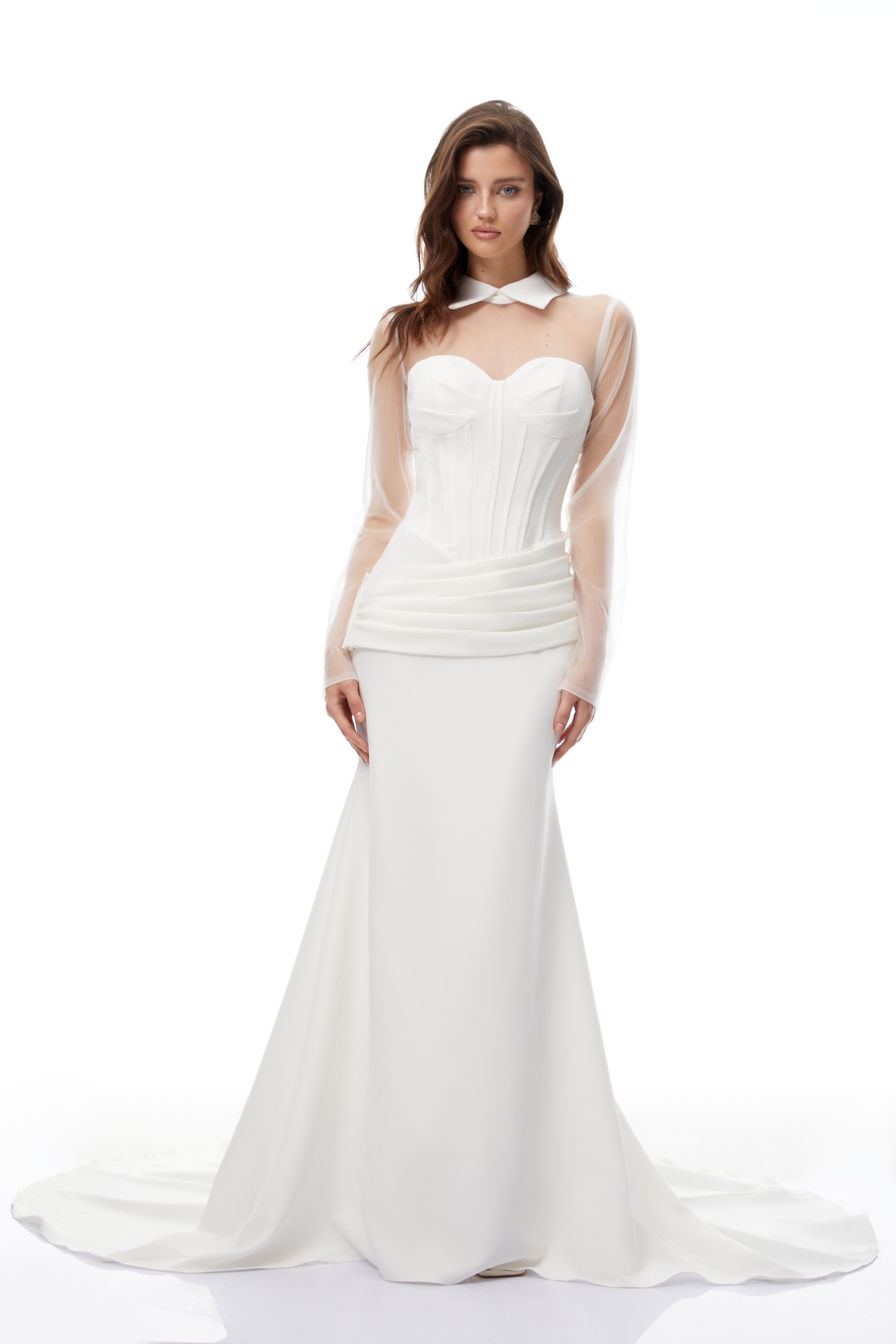 Ivana White Train Design Corset Maxi Dress