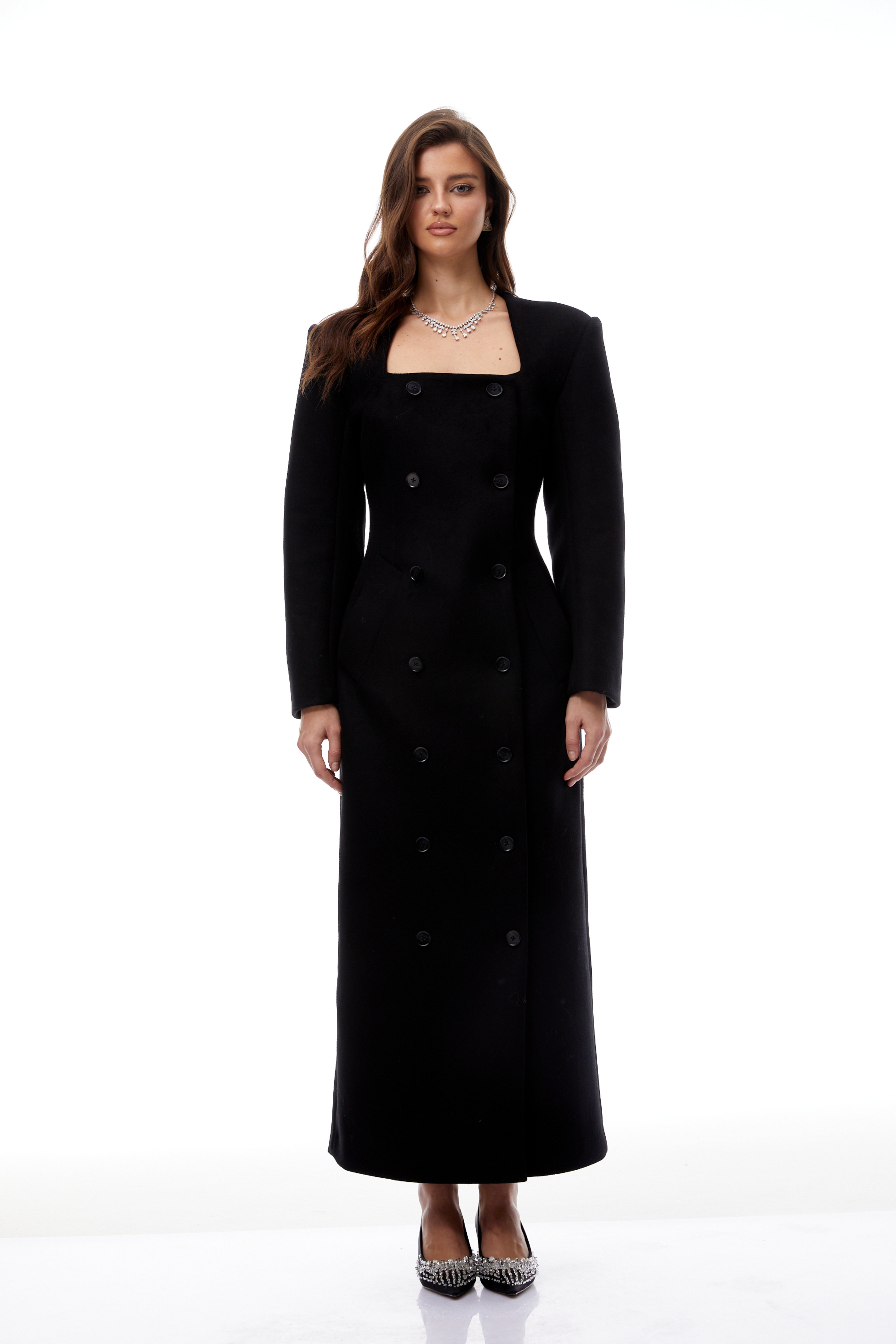 Oline Black Double-Breasted Maxi Blazer Dress