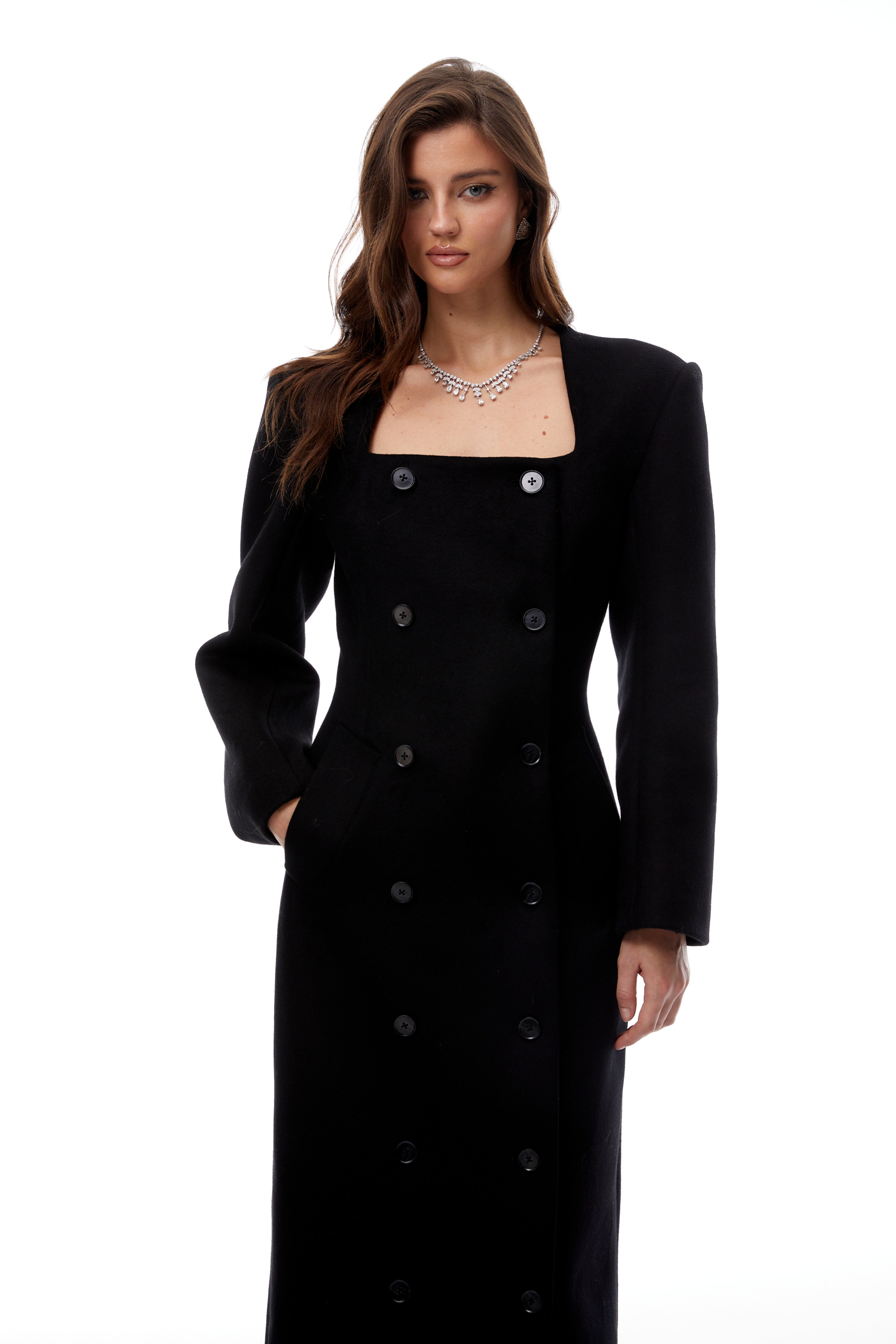 Oline Black Double-Breasted Maxi Blazer Dress