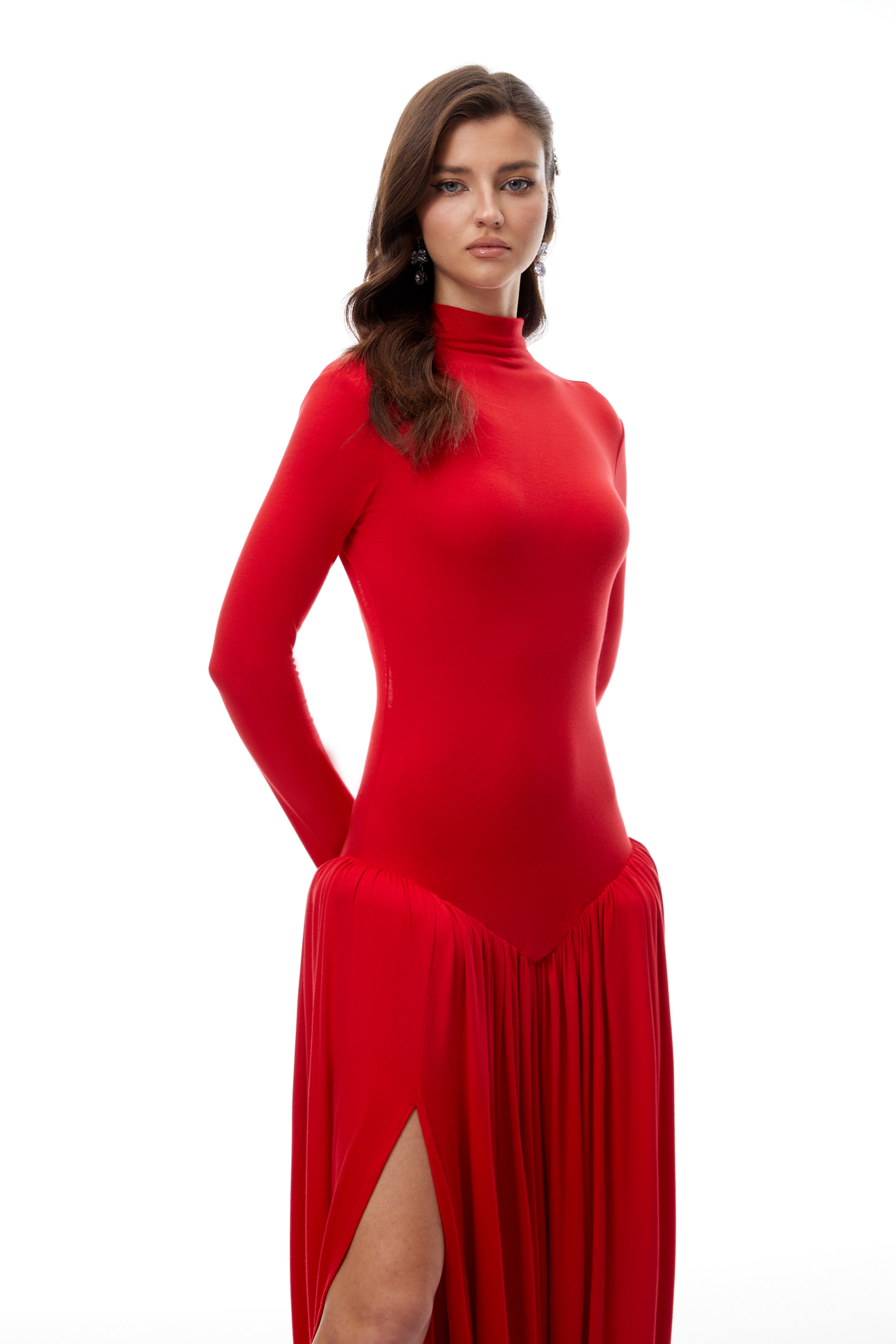 Sagesse Red Open Back Asymmetrical Maxi Dress