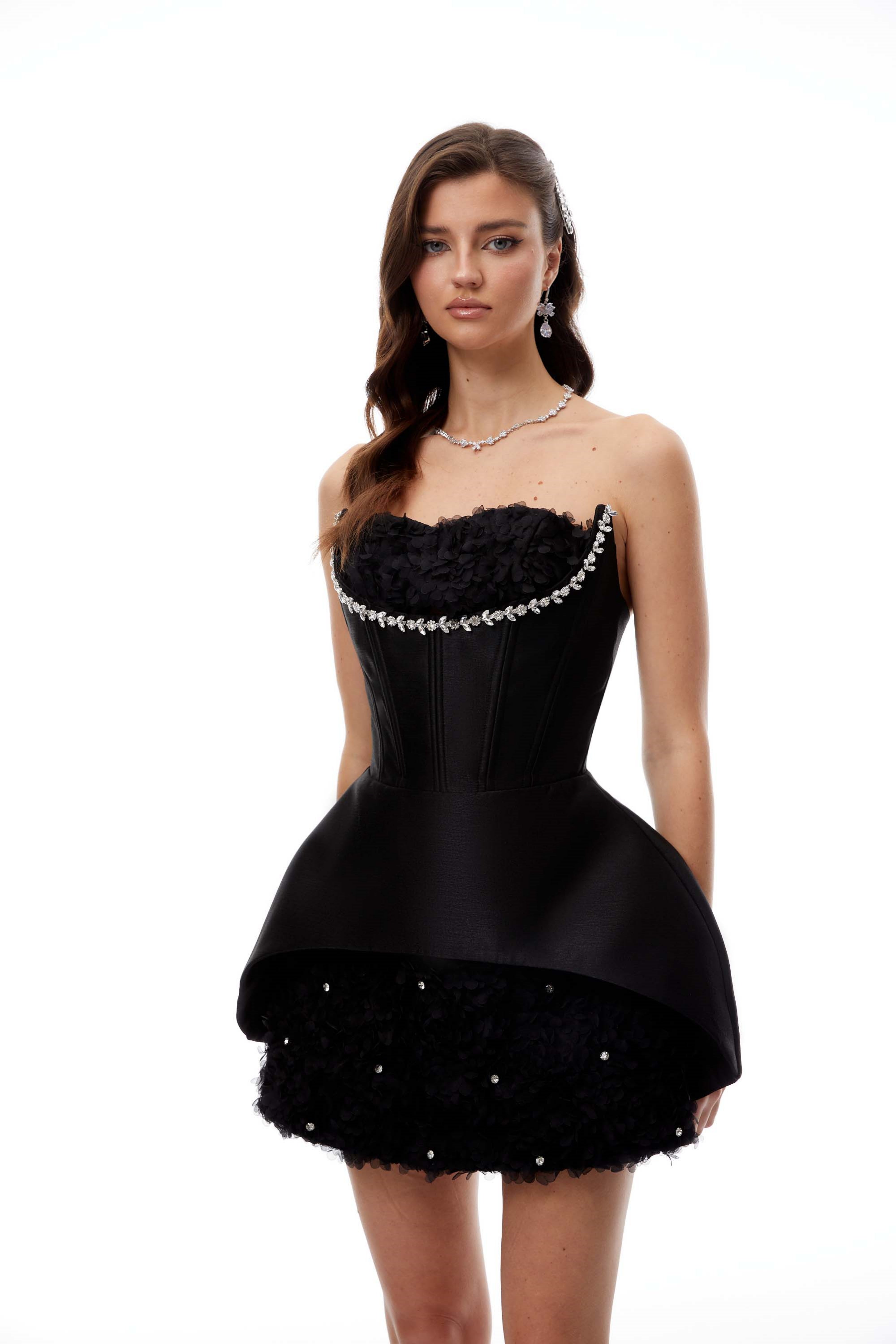 Elowen Black Embellished Floral Panel Mini Dress