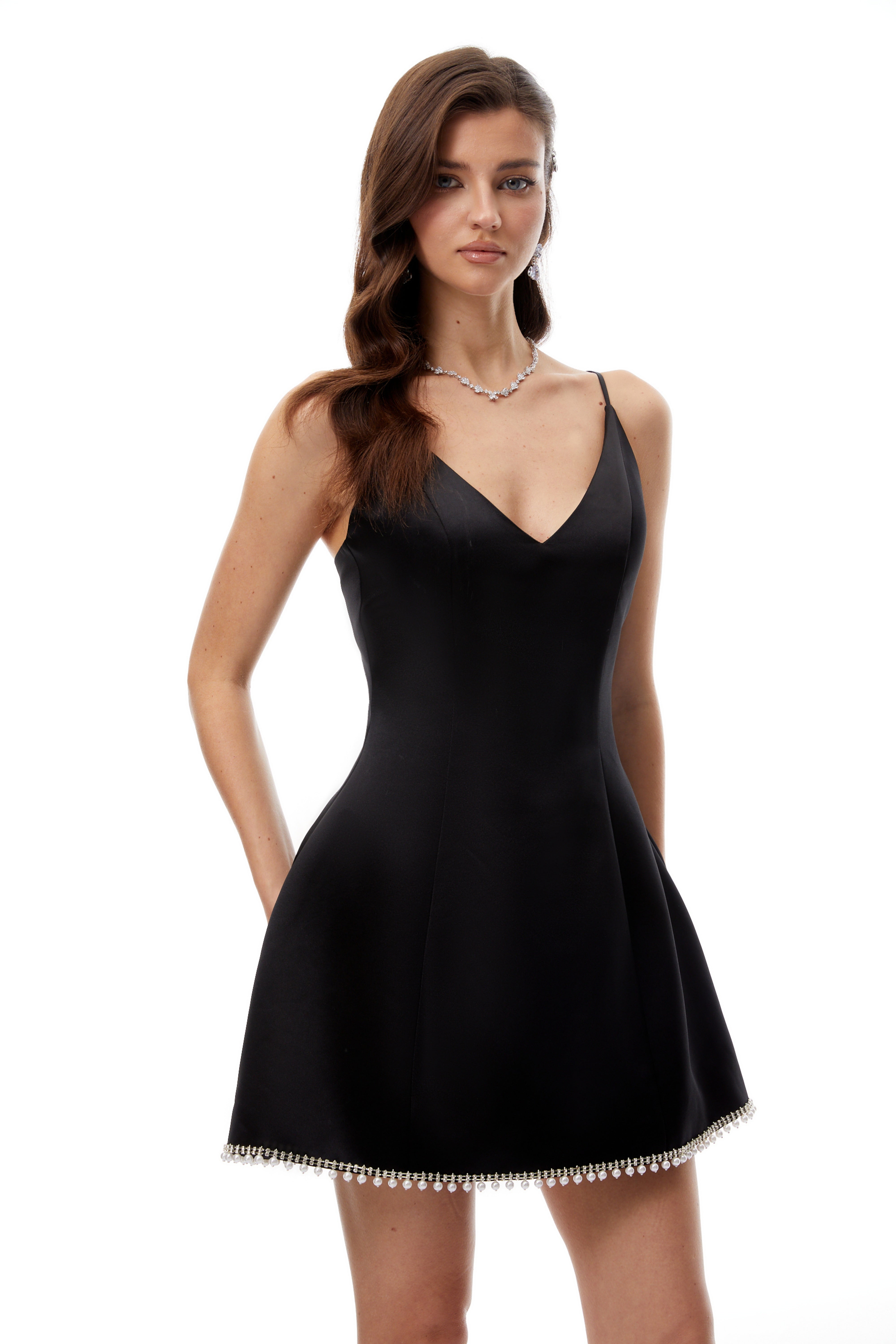 Wallis Black V-Neck Embellished Hem Mini Dress