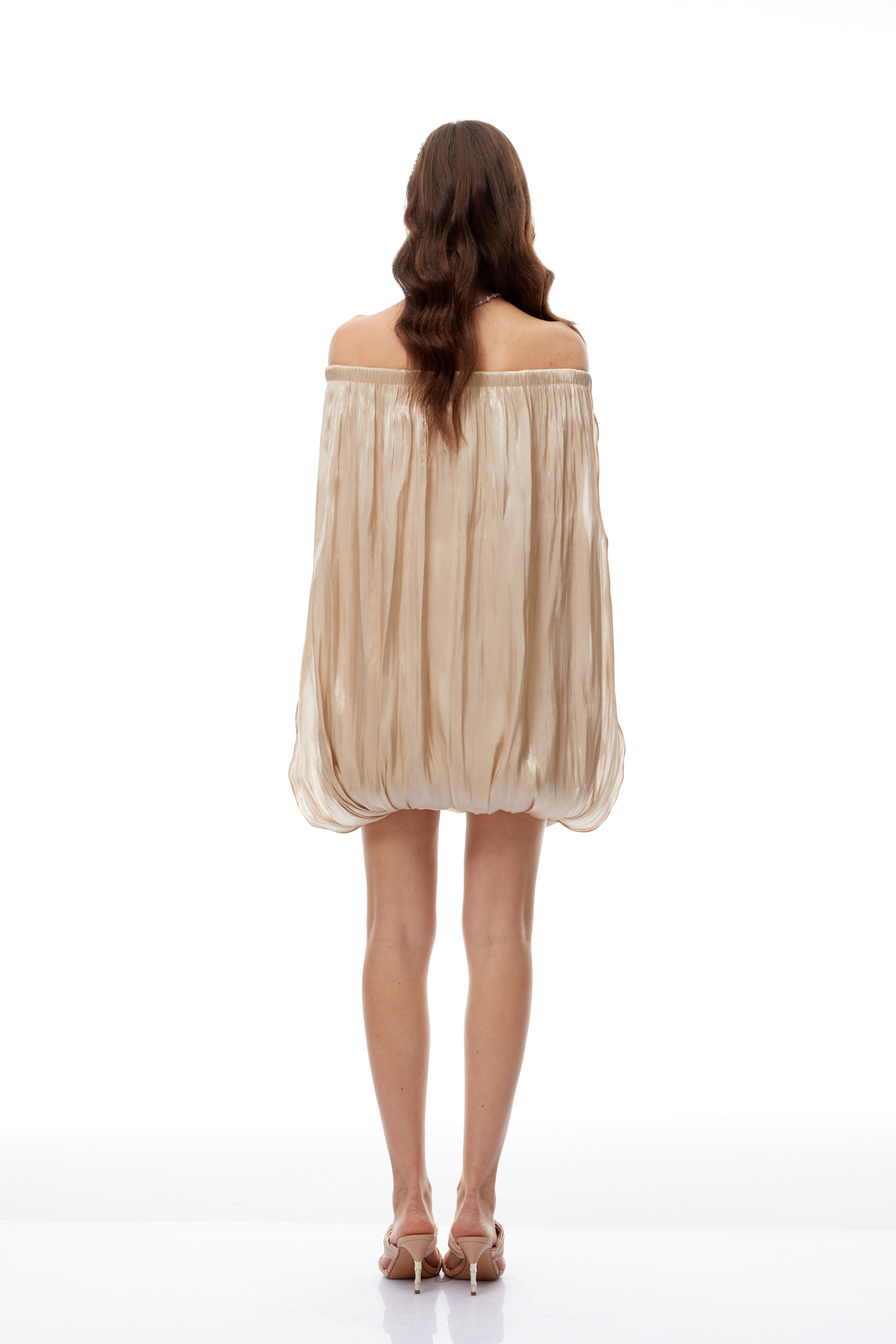 Anastasia Neutral Draped Glossy Mini Dress (Final Sale-US Only)