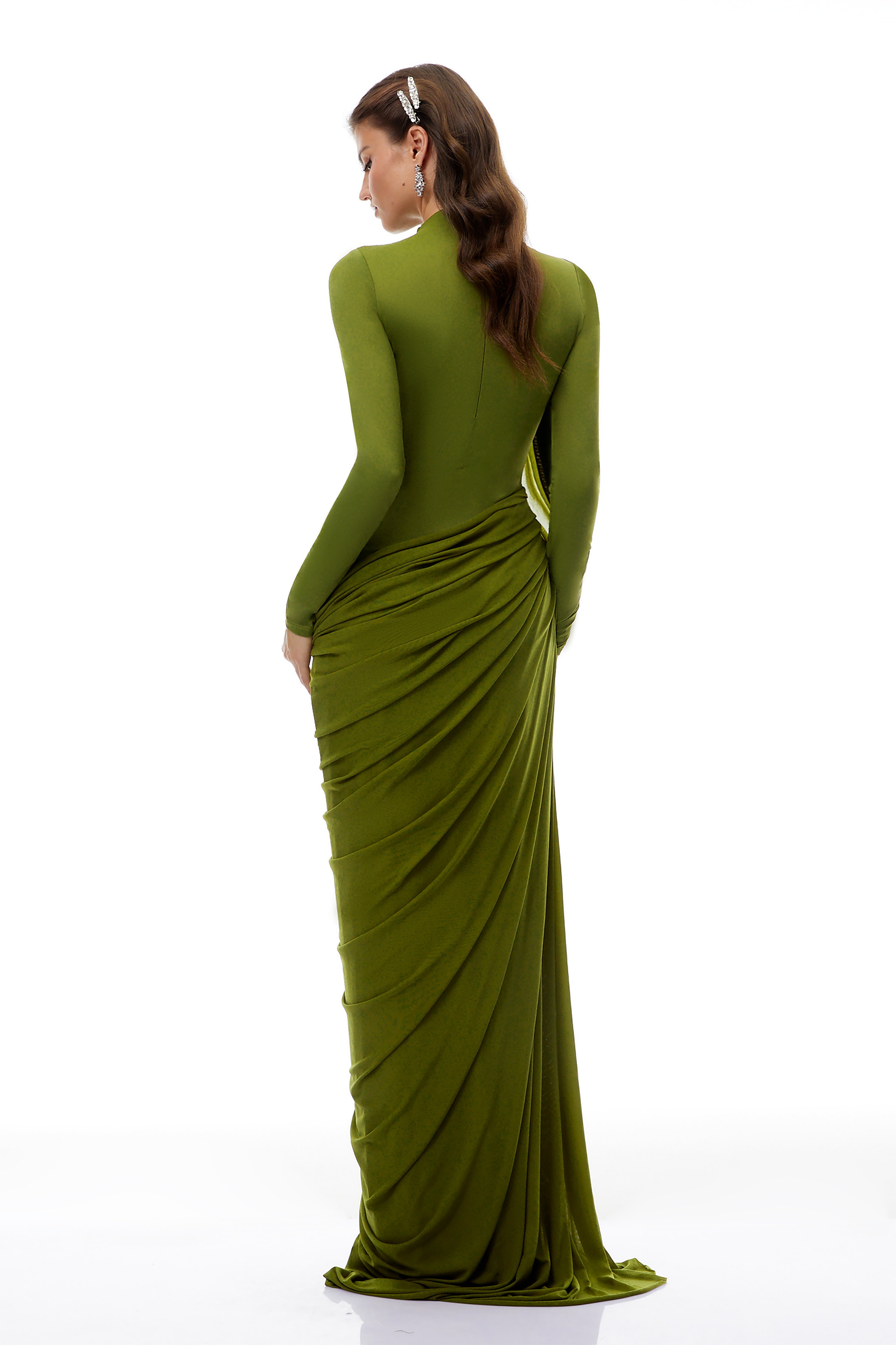 Arlette Green Asymmetrical Ruched Maxi Dress (Final Sale-US Only)