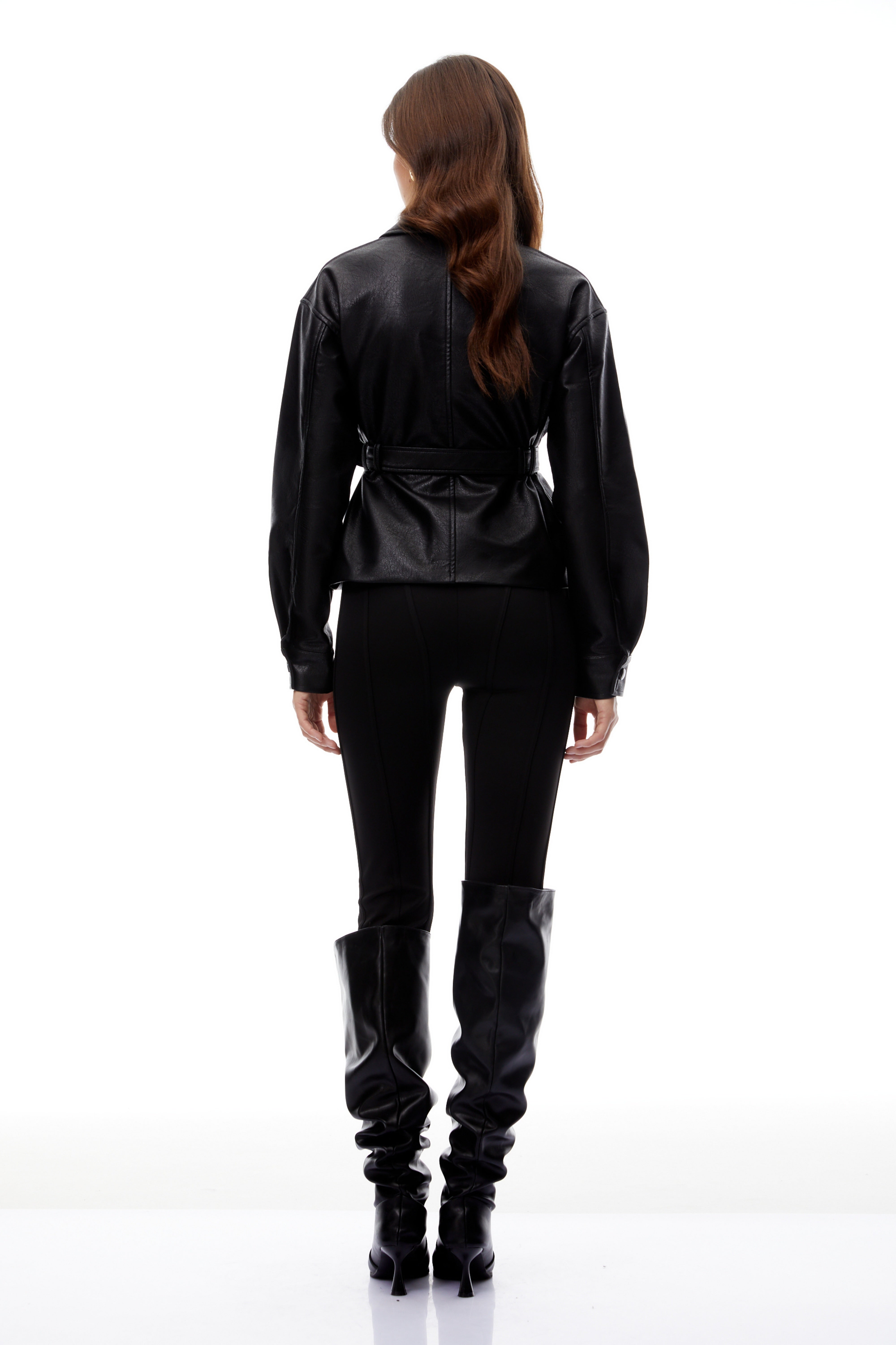 Leah Black Belted Pebbled Leather Jacket