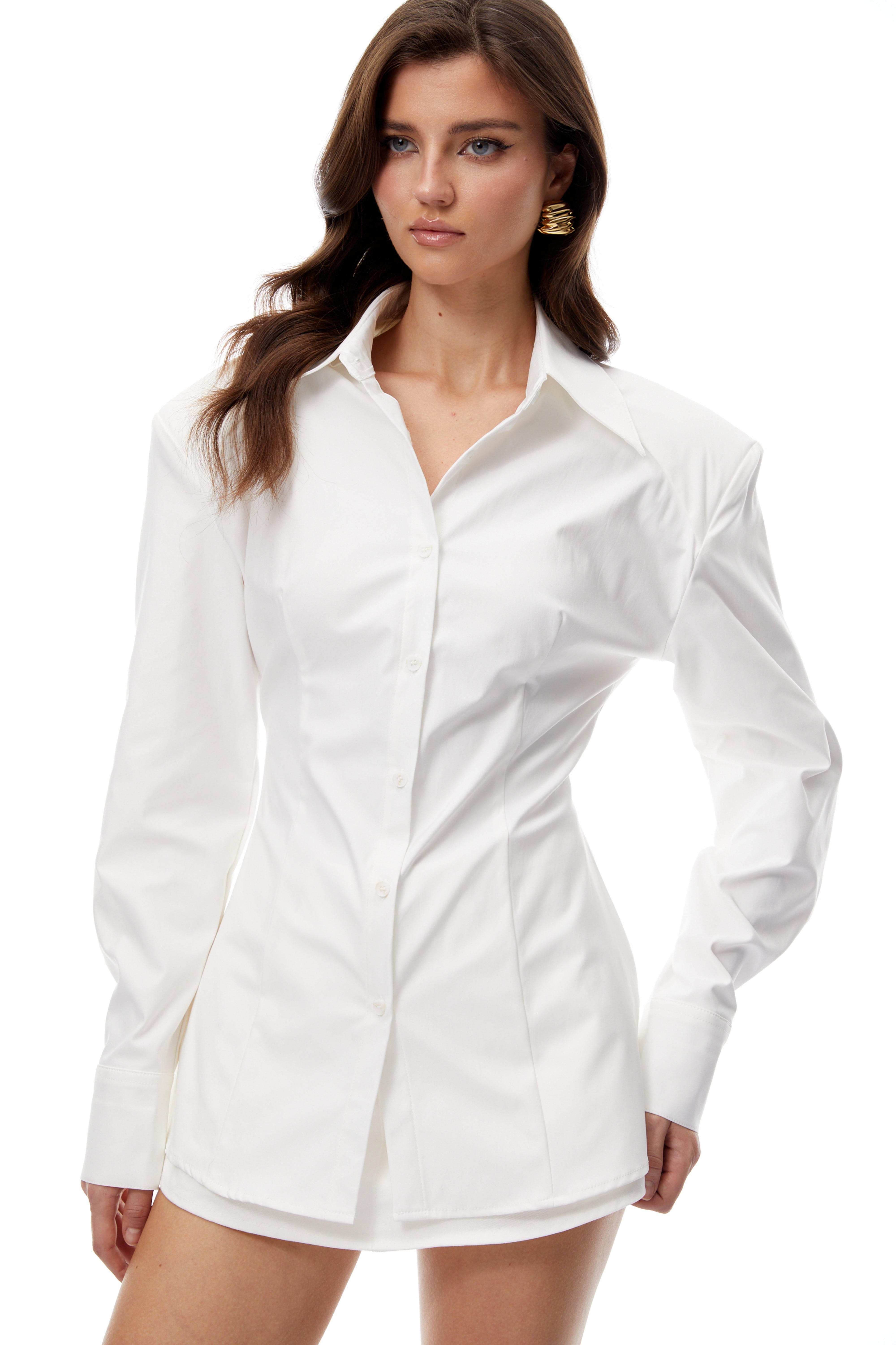 Ensley White Cinched Waist Shirt (Final Sale)
