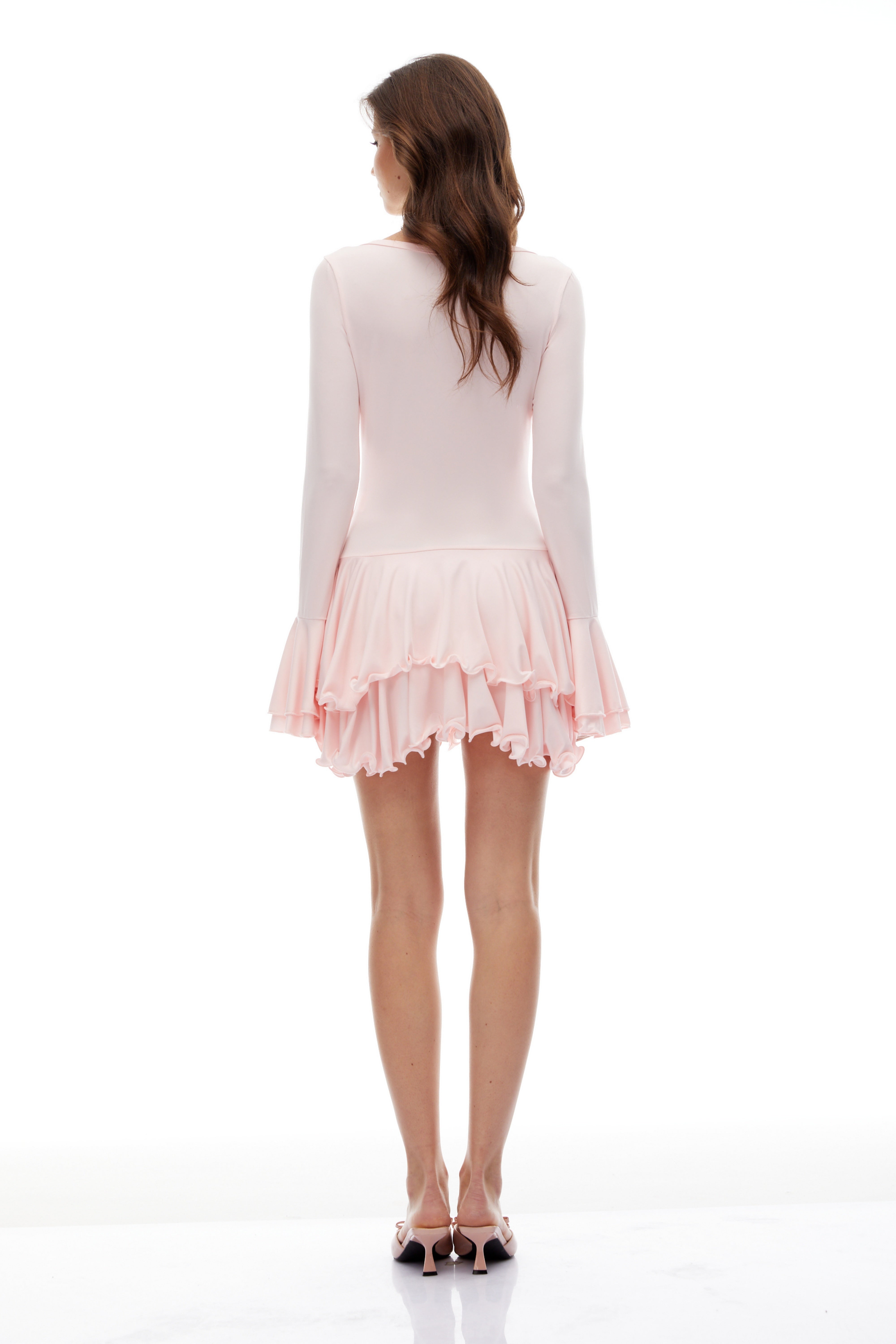 Edwina Pink Asymmetrical Ruffled Tiered Mini Dress
