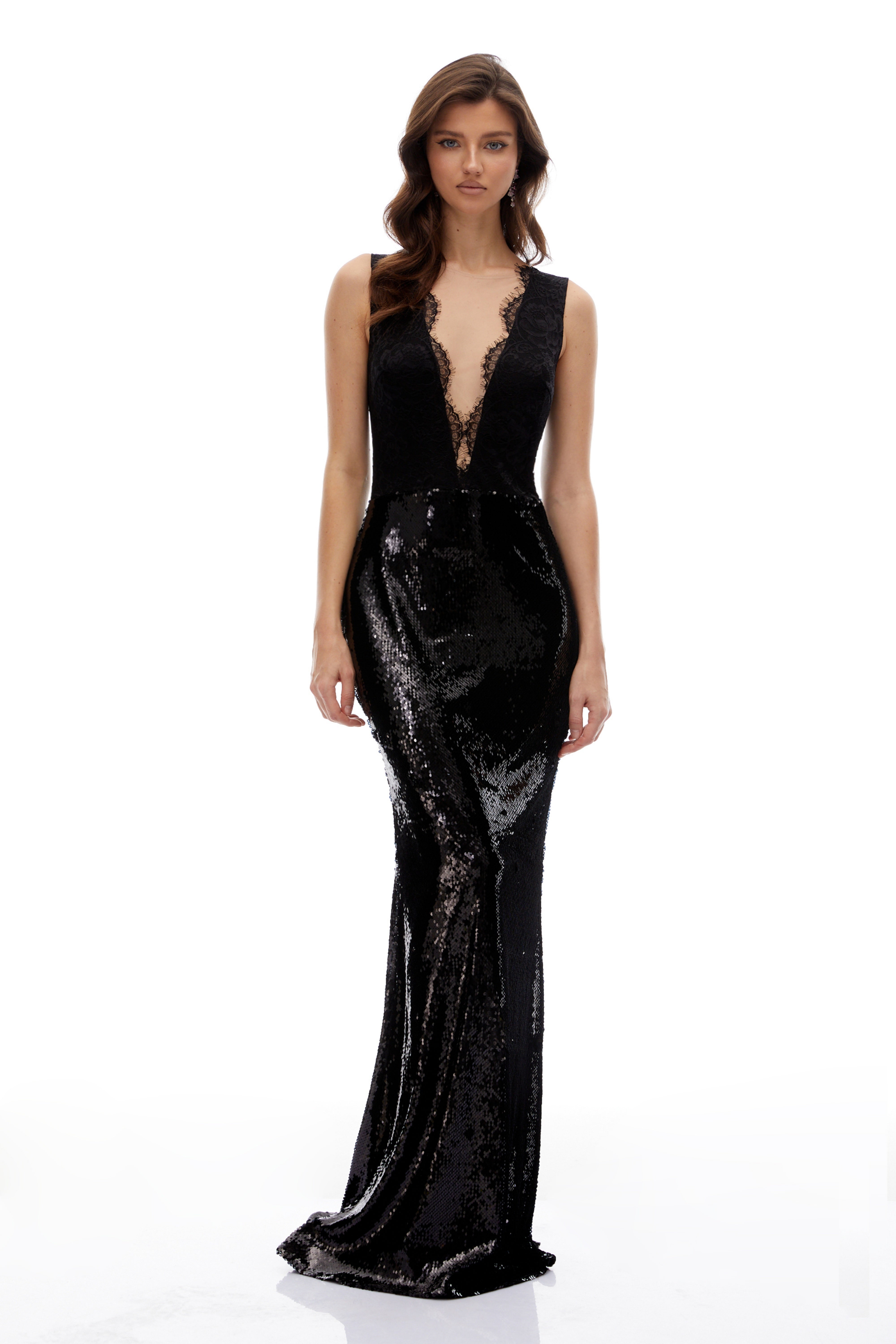 Eleanore Black Sequin Embellished Mermaid Maxi Dress