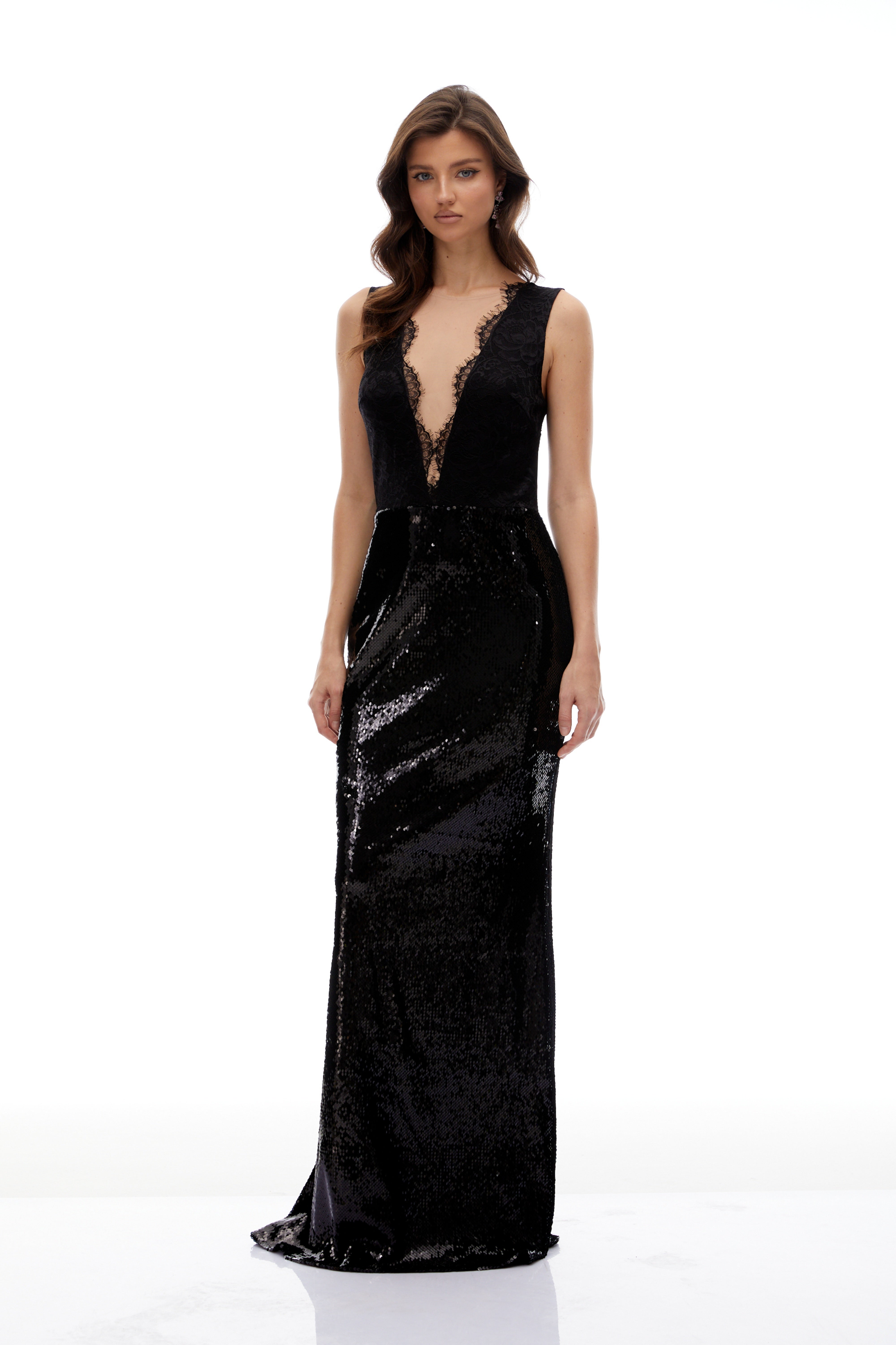 Eleanore Black Sequin Embellished Mermaid Maxi Dress